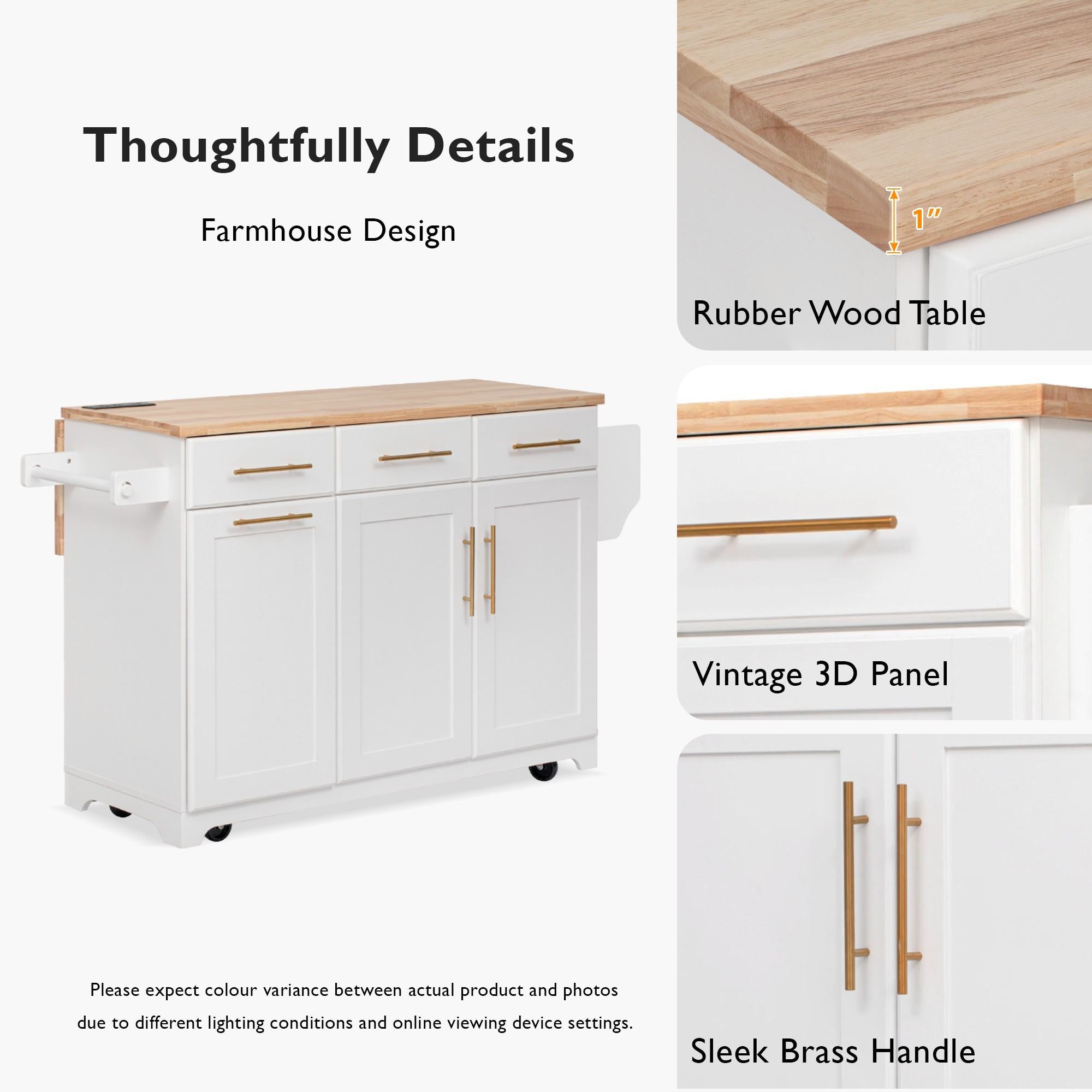 K&K 59.3" Kitchen Island with Storage 2 Pull Out Cabinet Organizers & Rubber Wood Drop Leaf, Rolling Kitchen Island with Trash Can Storage