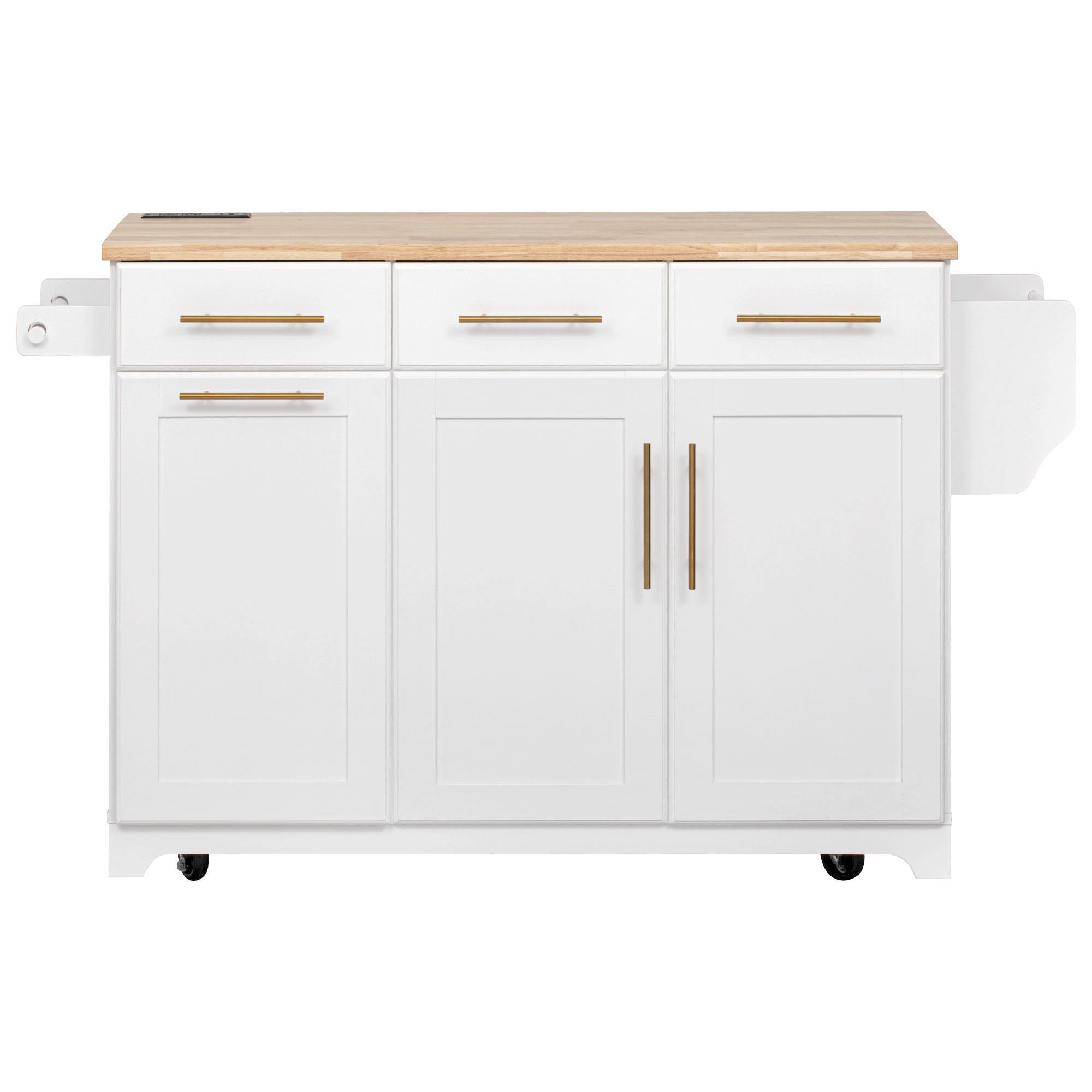 K&K 59.3" Kitchen Island with Storage 2 Pull Out Cabinet Organizers & Rubber Wood Drop Leaf, Rolling Kitchen Island with Trash Can Storage