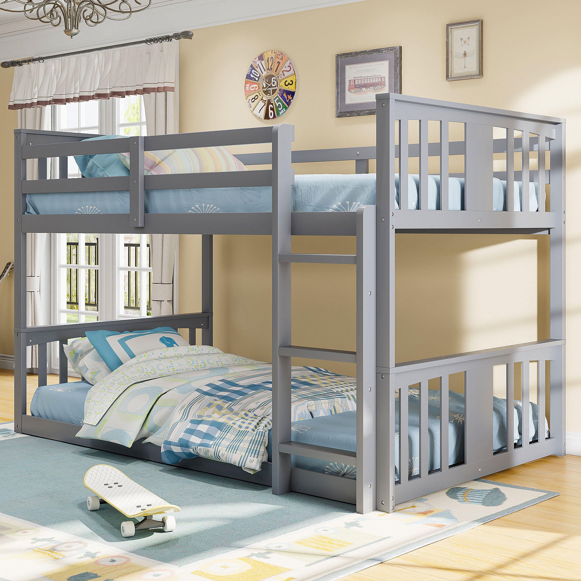 Twin Over Twin Bunk Bed with Ladder, Gray (Old SKU:N708P242163E)