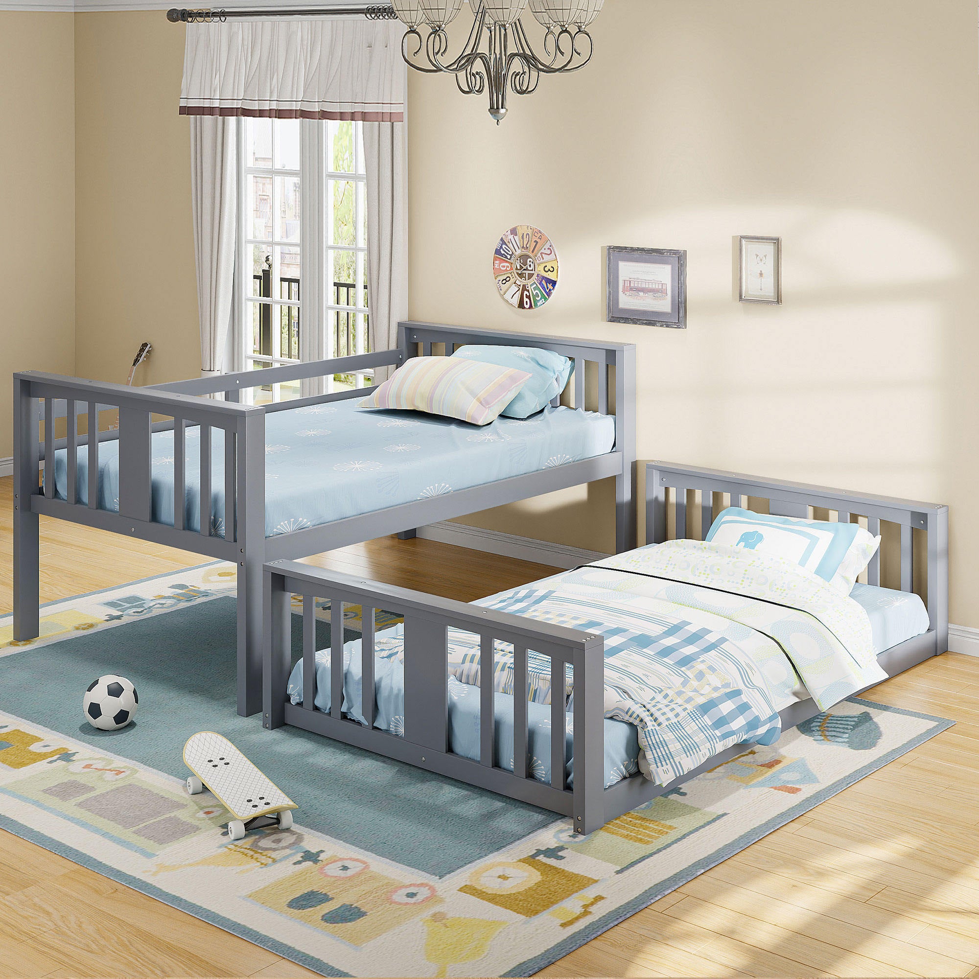 Twin Over Twin Bunk Bed with Ladder, Gray (Old SKU:N708P242163E)