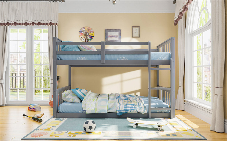 Twin Over Twin Bunk Bed with Ladder, Gray (Old SKU:N708P242163E)