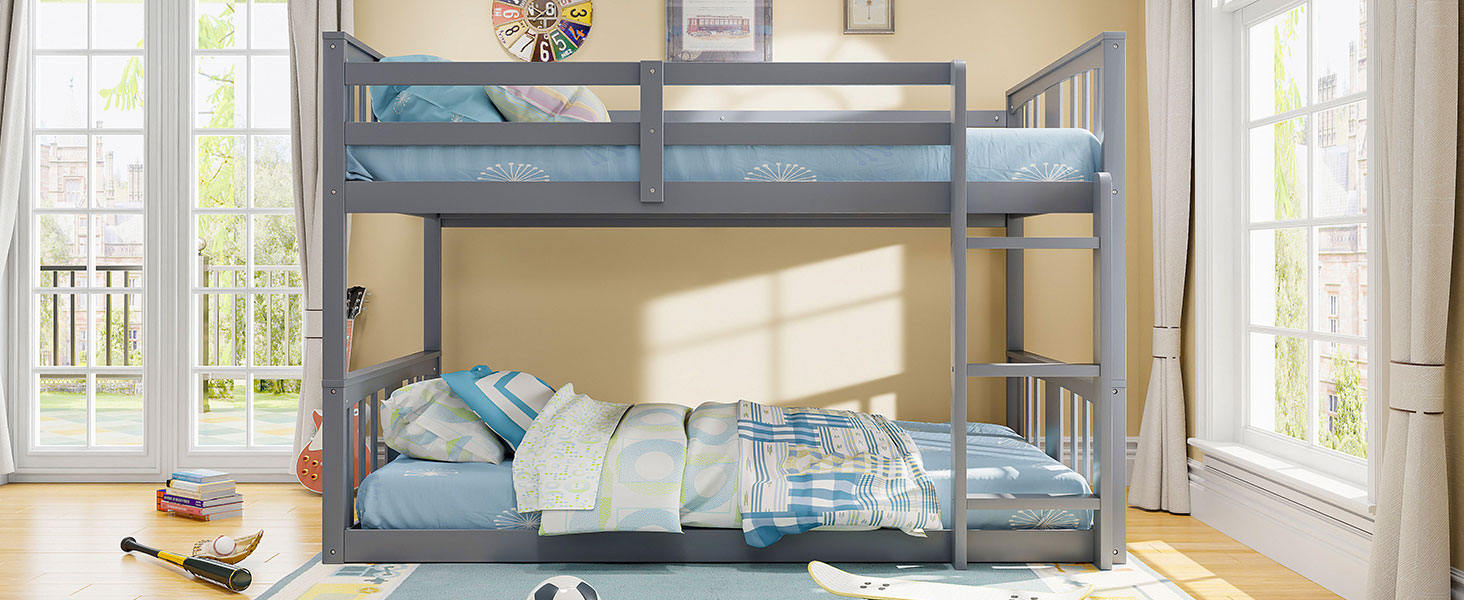 Twin Over Twin Bunk Bed with Ladder, Gray (Old SKU:N708P242163E)