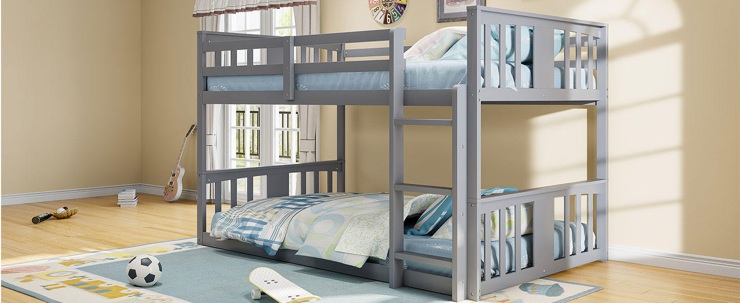 Twin Over Twin Bunk Bed with Ladder, Gray (Old SKU:N708P242163E)