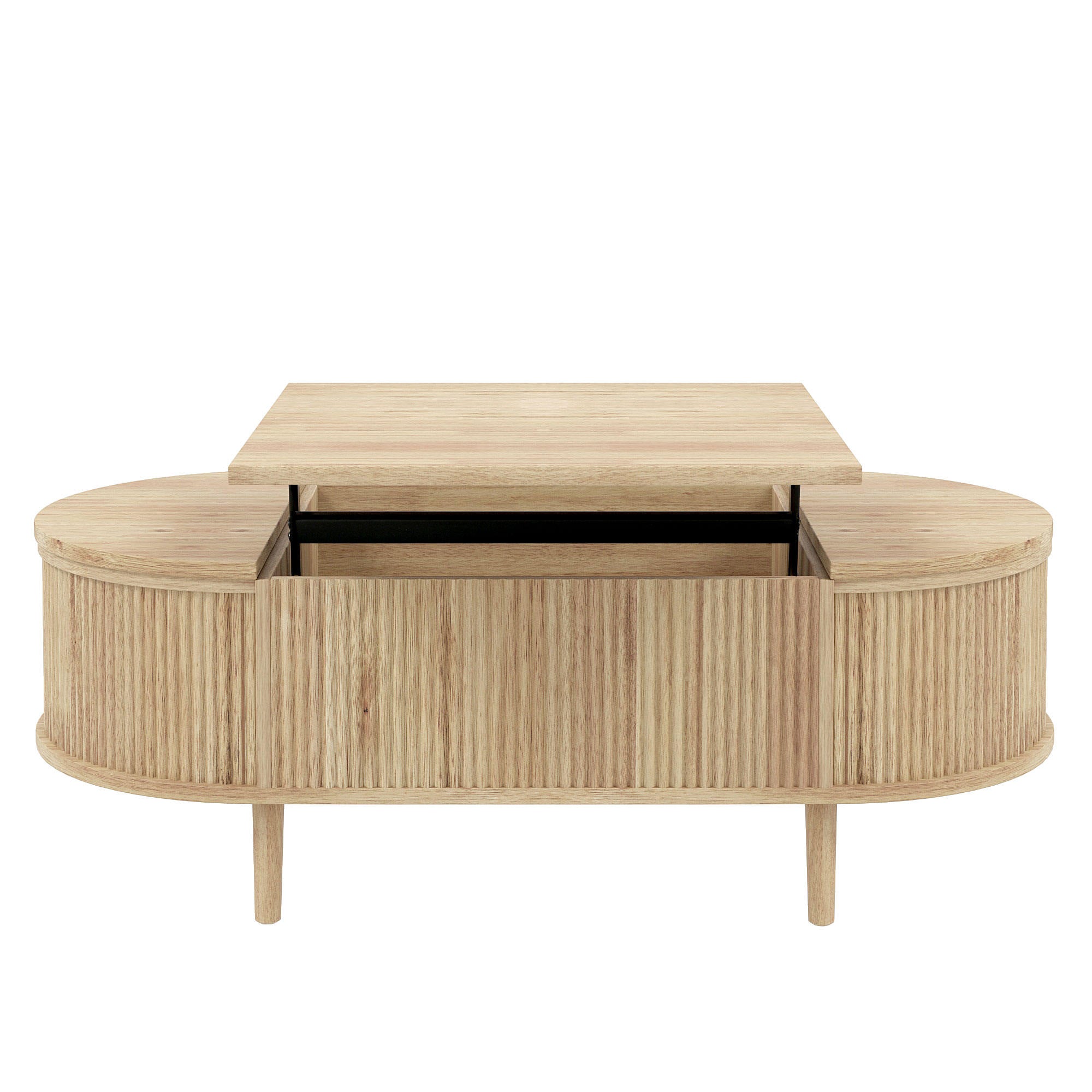U-Can Minimalist Oval Lift-Top Coffee Table with Hidden Storage and Wood Wave Grain Finish