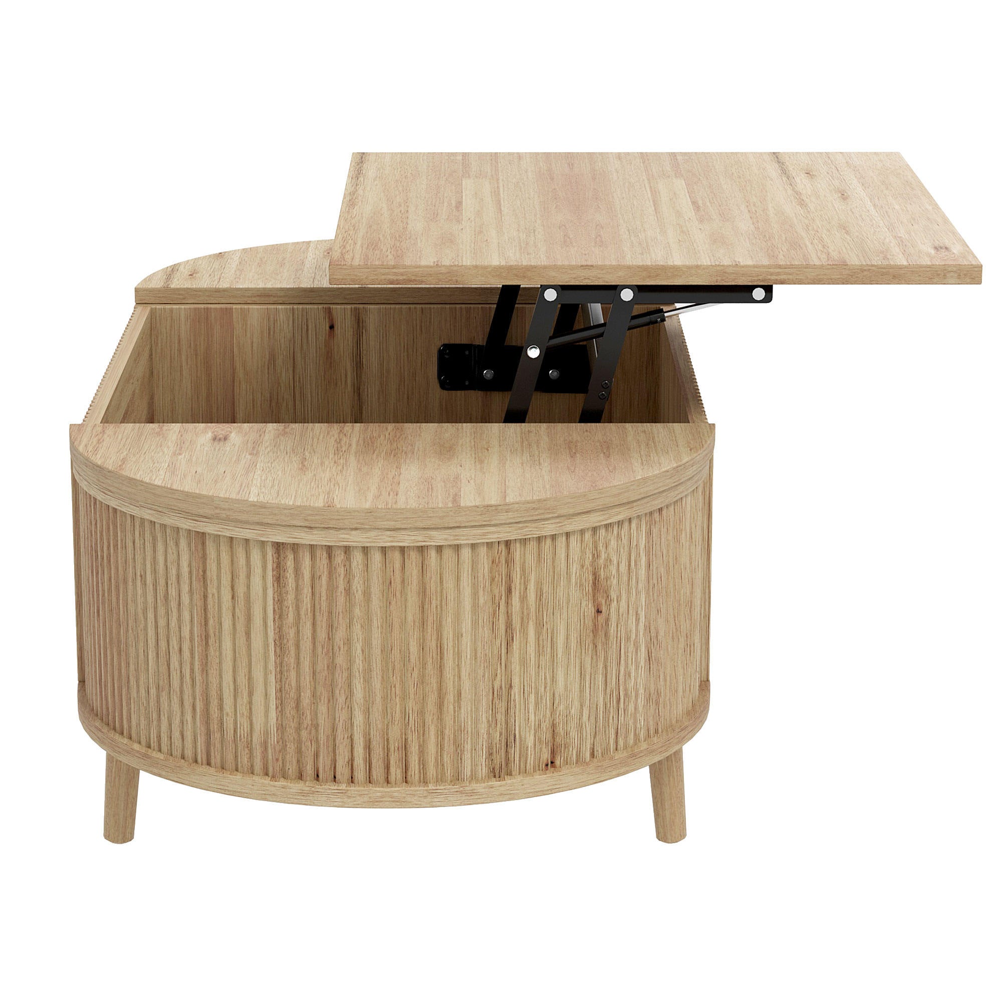 U-Can Minimalist Oval Lift-Top Coffee Table with Hidden Storage and Wood Wave Grain Finish