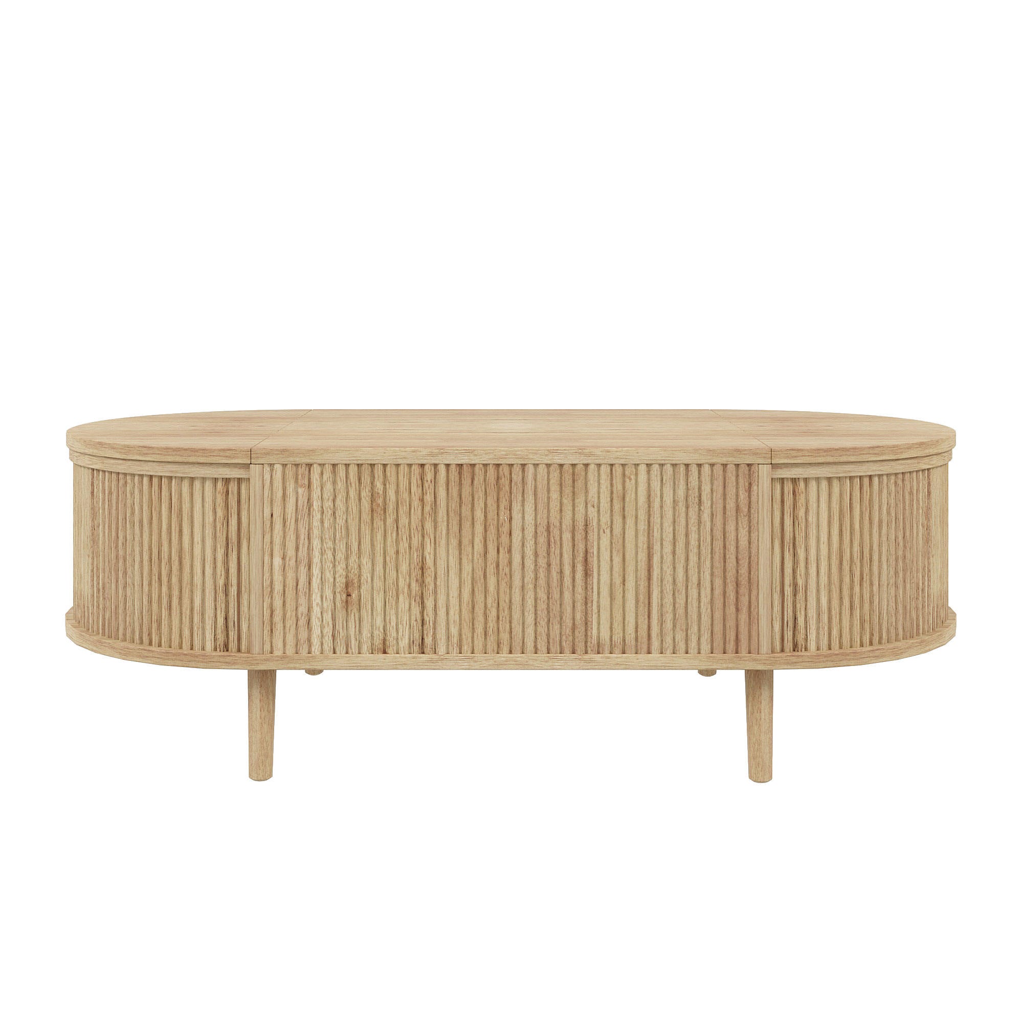 U-Can Minimalist Oval Lift-Top Coffee Table with Hidden Storage and Wood Wave Grain Finish
