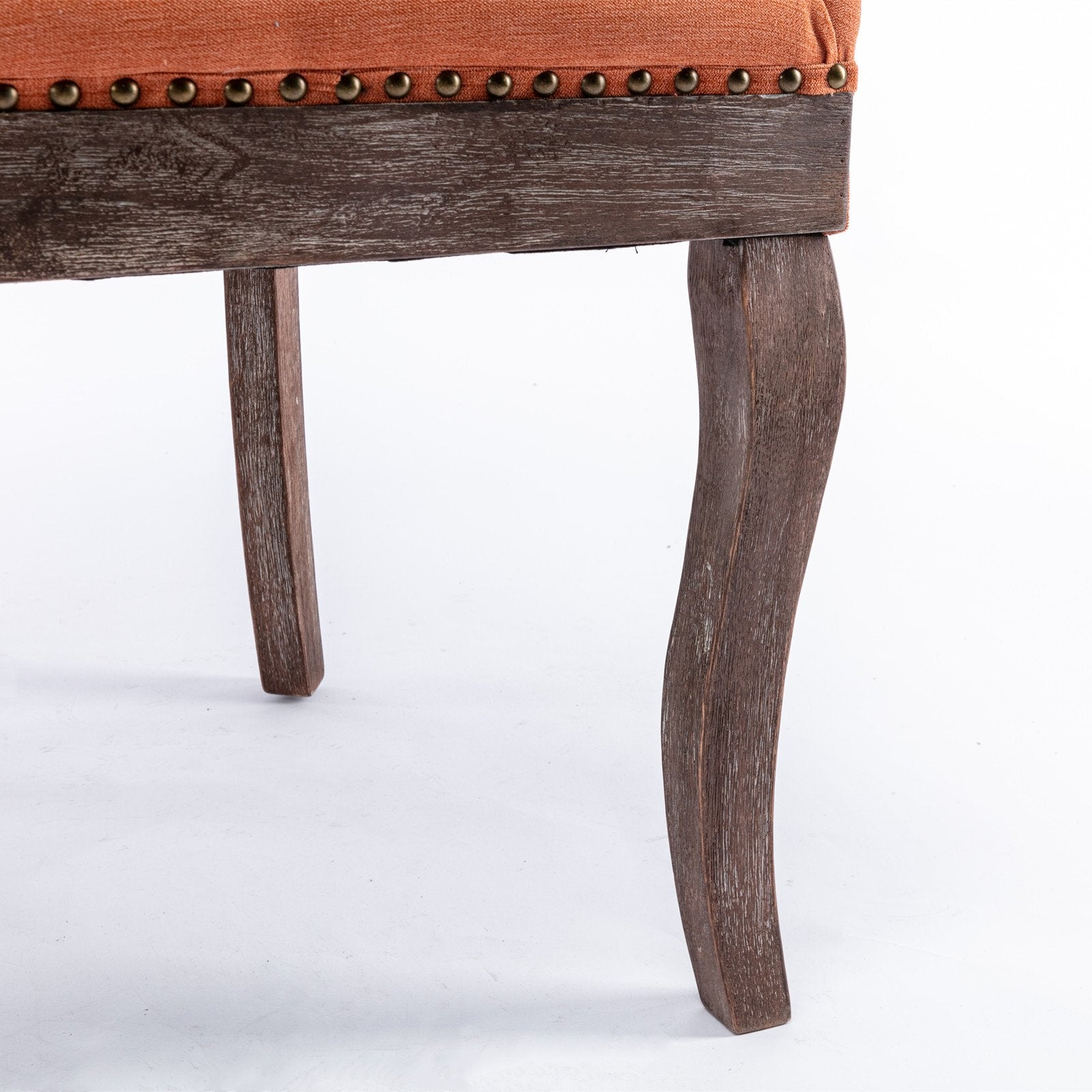 A&A Furniture, Ultra Side Dining Chair, Thickened fabric chairs with neutrally toned solid wood legs, Bronze nail head, Set of 2, Orange