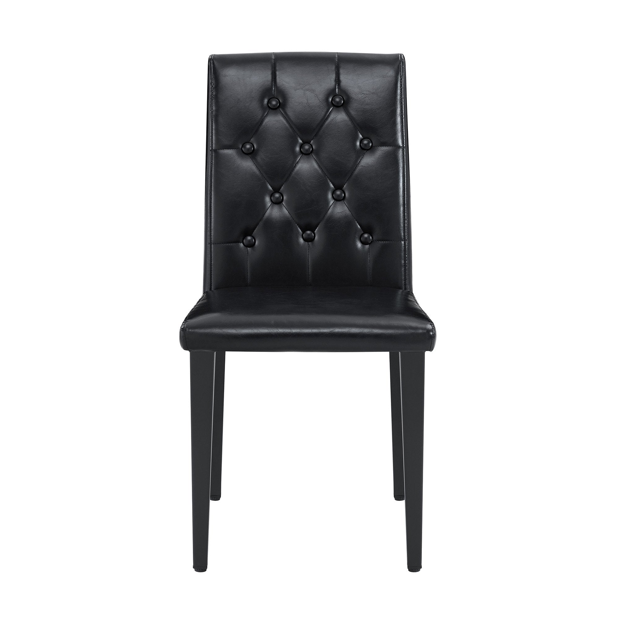 4-pack black PU dining chairs: ergonomic buckle backrest, 35 inches high, black metal legs