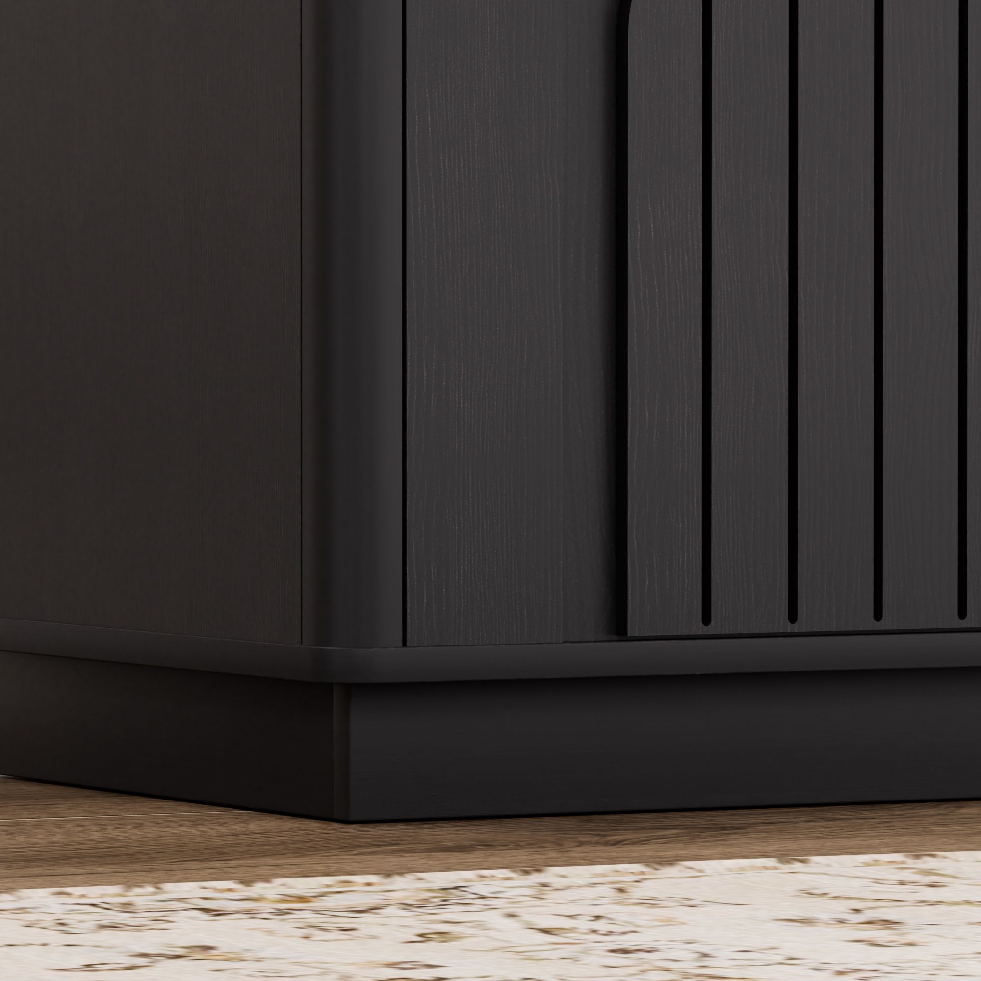 Two-piece nightstand set with arched recesses, storage cabinets with LED lighting, ample storage space, and magnetic push-to-open doors; suitable for bedrooms, living rooms, and offices; Black