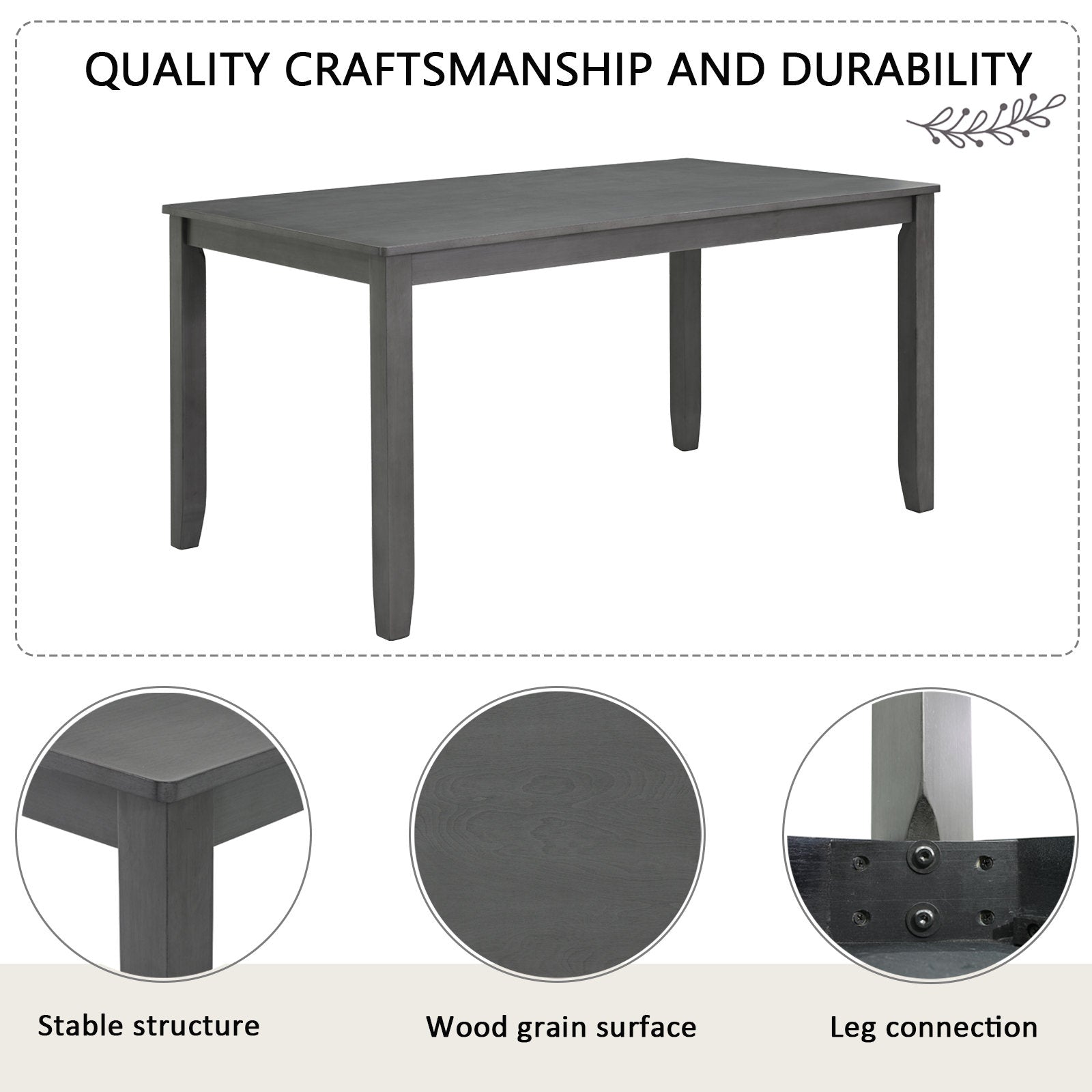 Modern 6-Piece Dining Table Set with Bench and Chairs for Dining Room or Kitchen – Grey