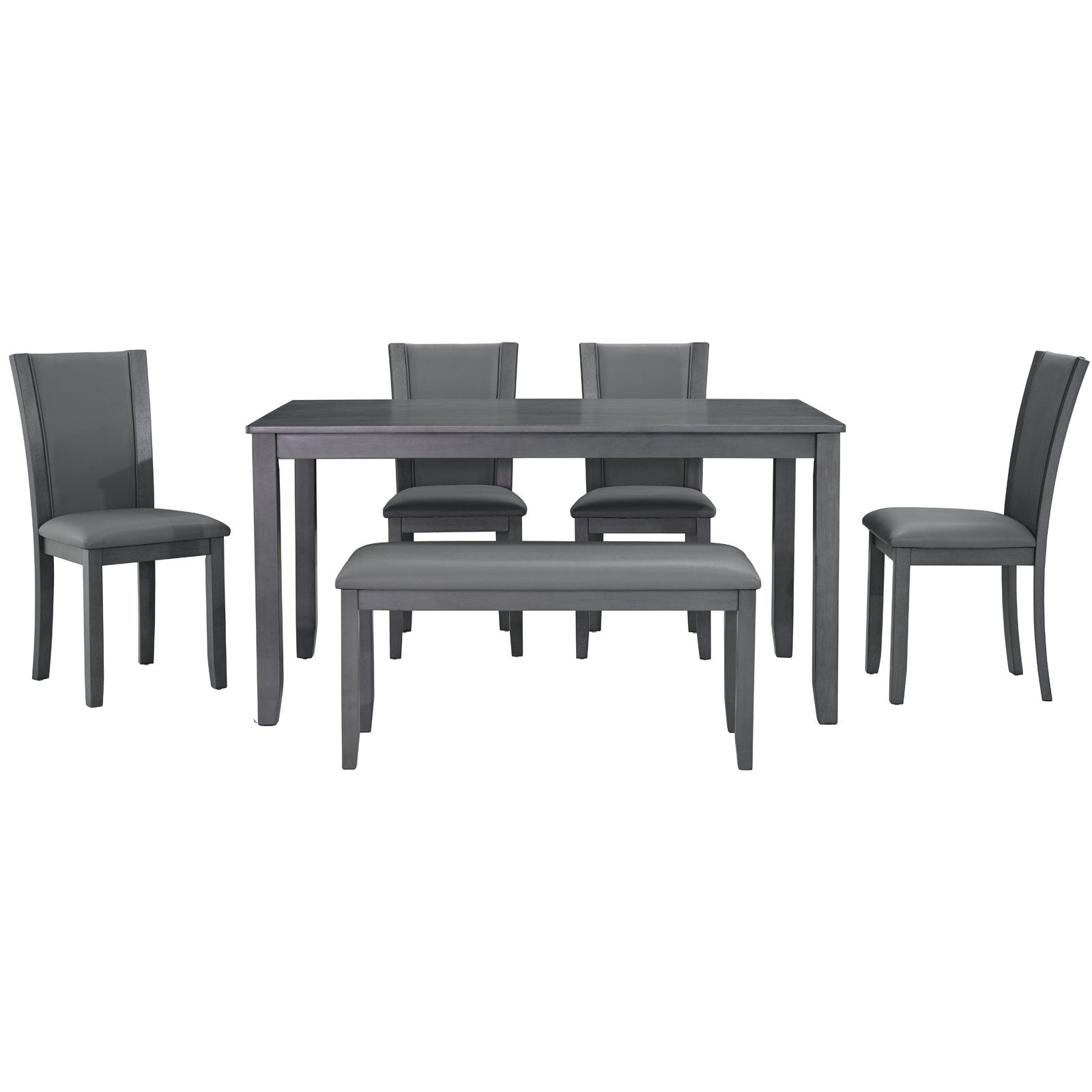 Modern 6-Piece Dining Table Set with Bench and Chairs for Dining Room or Kitchen – Grey