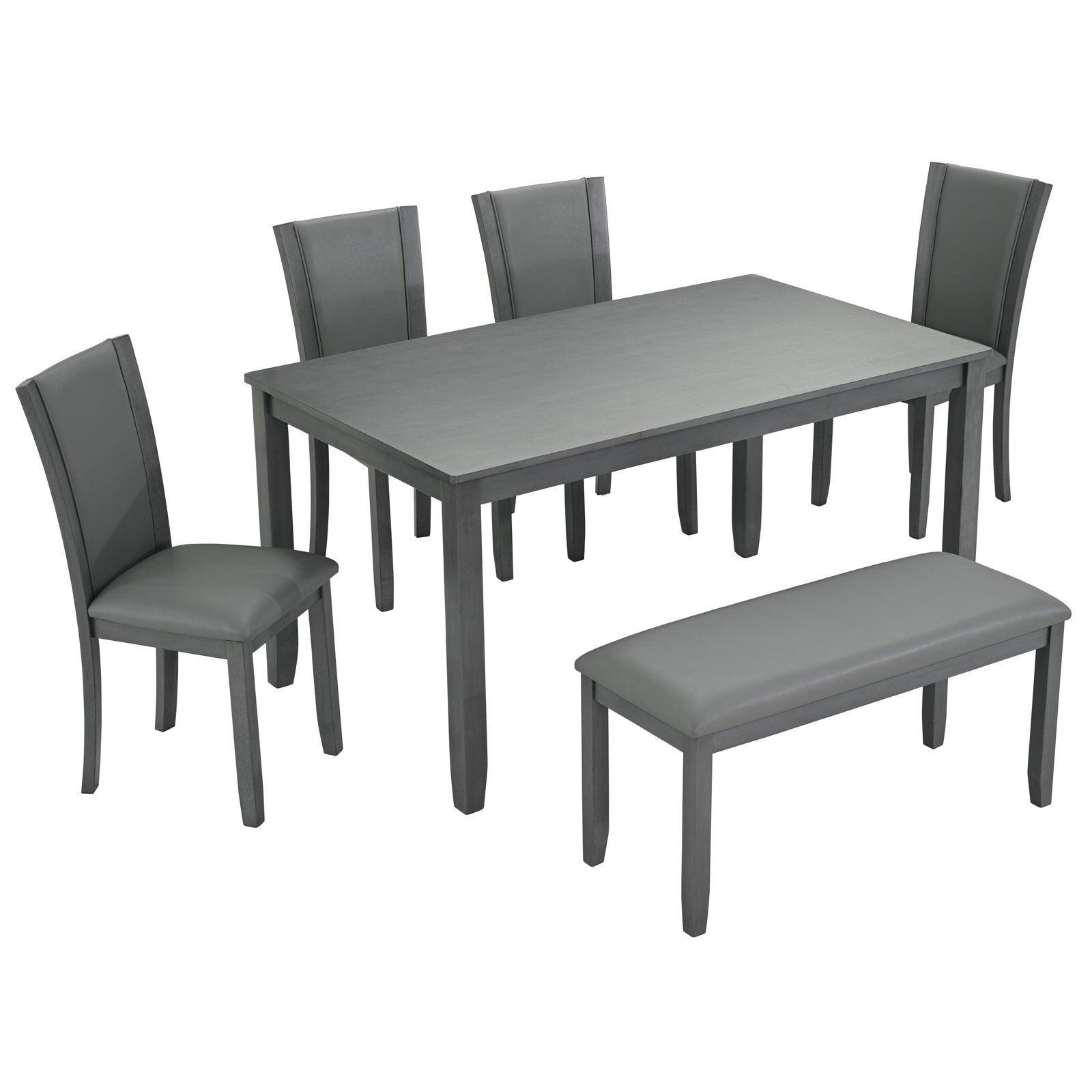 Modern 6-Piece Dining Table Set with Bench and Chairs for Dining Room or Kitchen – Grey