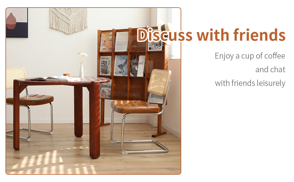 Dining Chairs Set of 2, Faux Leather Rattan Side Accent Chairs with Chrome Legs, Modern Mid Century Breuer Designed Chairs
