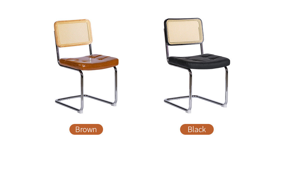 Dining Chairs Set of 2, Faux Leather Rattan Side Accent Chairs with Chrome Legs, Modern Mid Century Breuer Designed Chairs