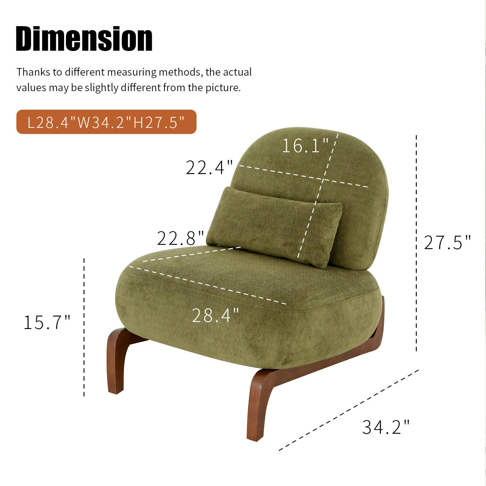 Cute Accent Chair with Solid Wood Legs, Velvet Living Room Chair with Soft Cushion, Cozy Bedroom Chair, Comfy Armless Reading Chair - Green – Model W2105P379653