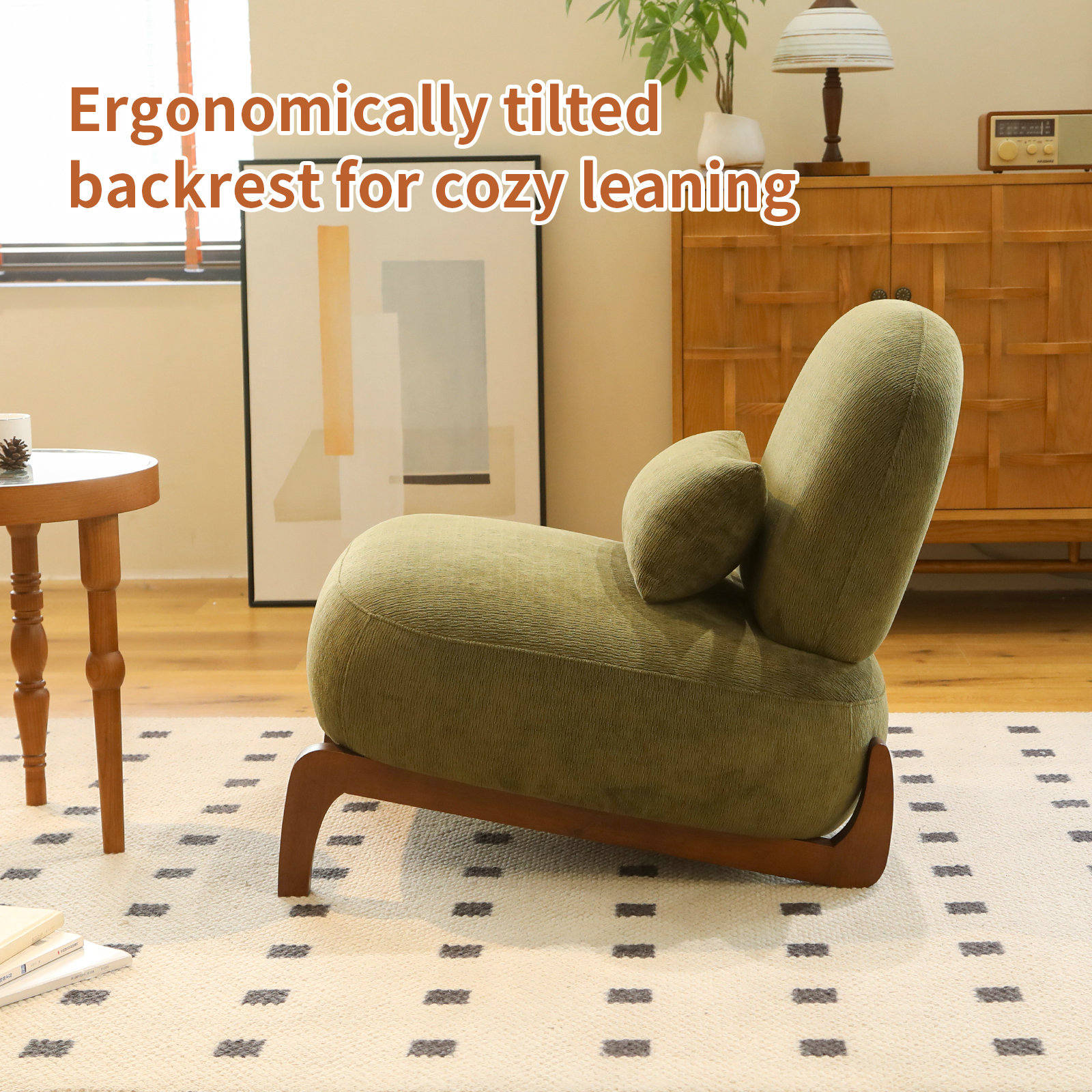 Cute Accent Chair with Solid Wood Legs, Velvet Living Room Chair with Soft Cushion, Cozy Bedroom Chair, Comfy Armless Reading Chair - Green – Model W2105P379653