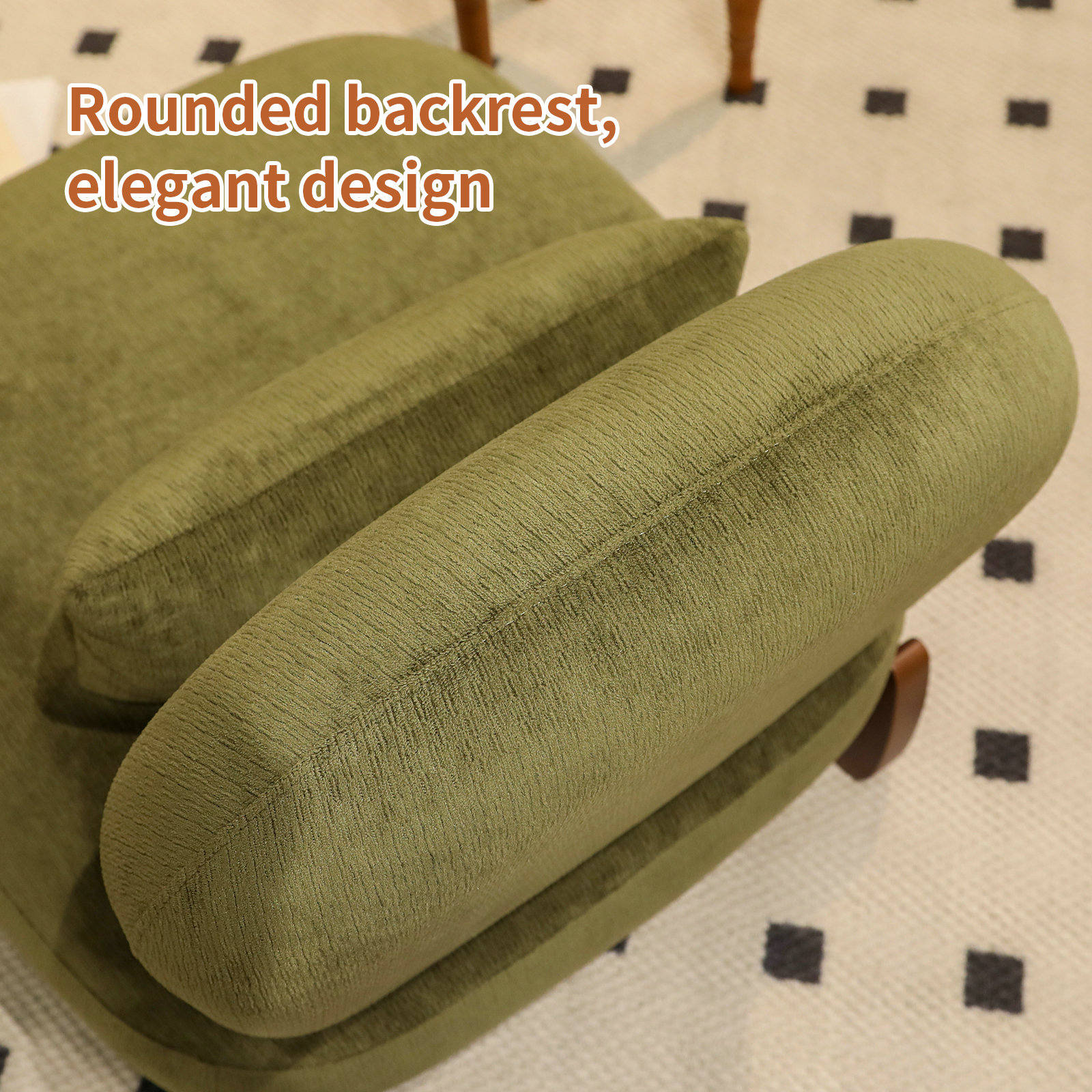 Cute Accent Chair with Solid Wood Legs, Velvet Living Room Chair with Soft Cushion, Cozy Bedroom Chair, Comfy Armless Reading Chair - Green – Model W2105P379653