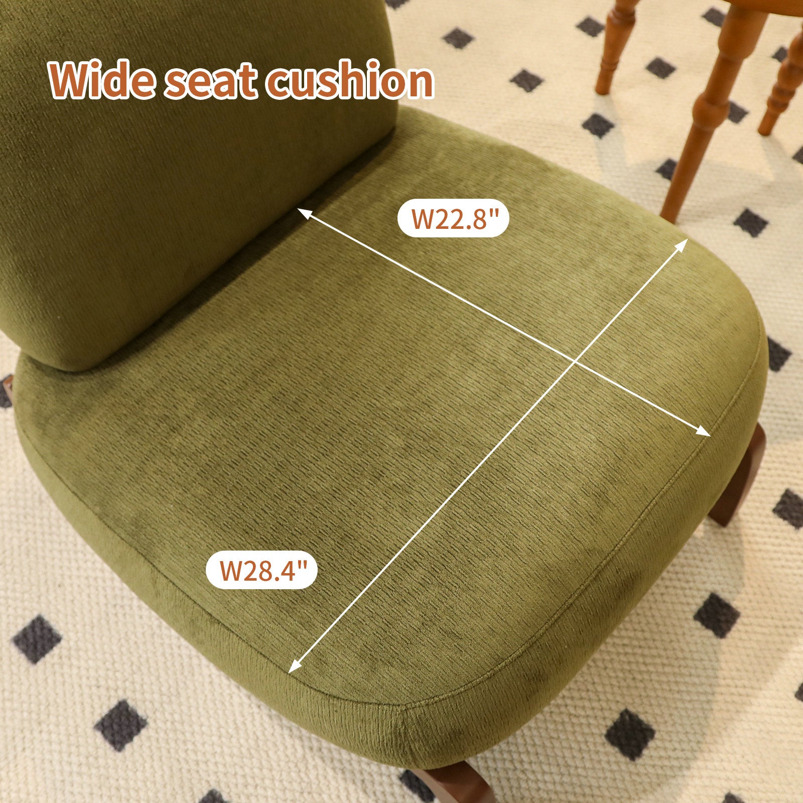 Cute Accent Chair with Solid Wood Legs, Velvet Living Room Chair with Soft Cushion, Cozy Bedroom Chair, Comfy Armless Reading Chair - Green – Model W2105S00014