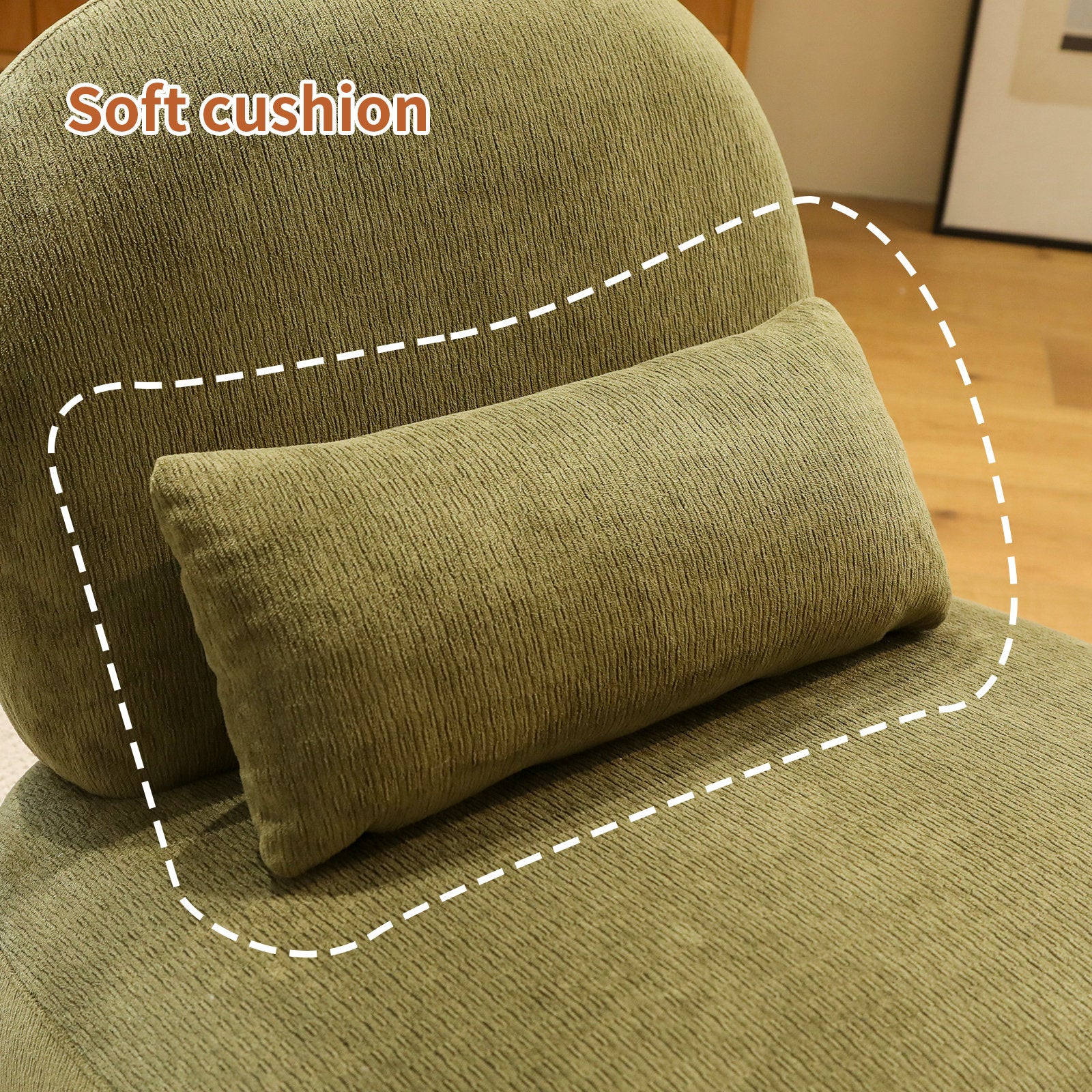 Cute Accent Chair with Solid Wood Legs, Velvet Living Room Chair with Soft Cushion, Cozy Bedroom Chair, Comfy Armless Reading Chair - Green – Model W2105S00014