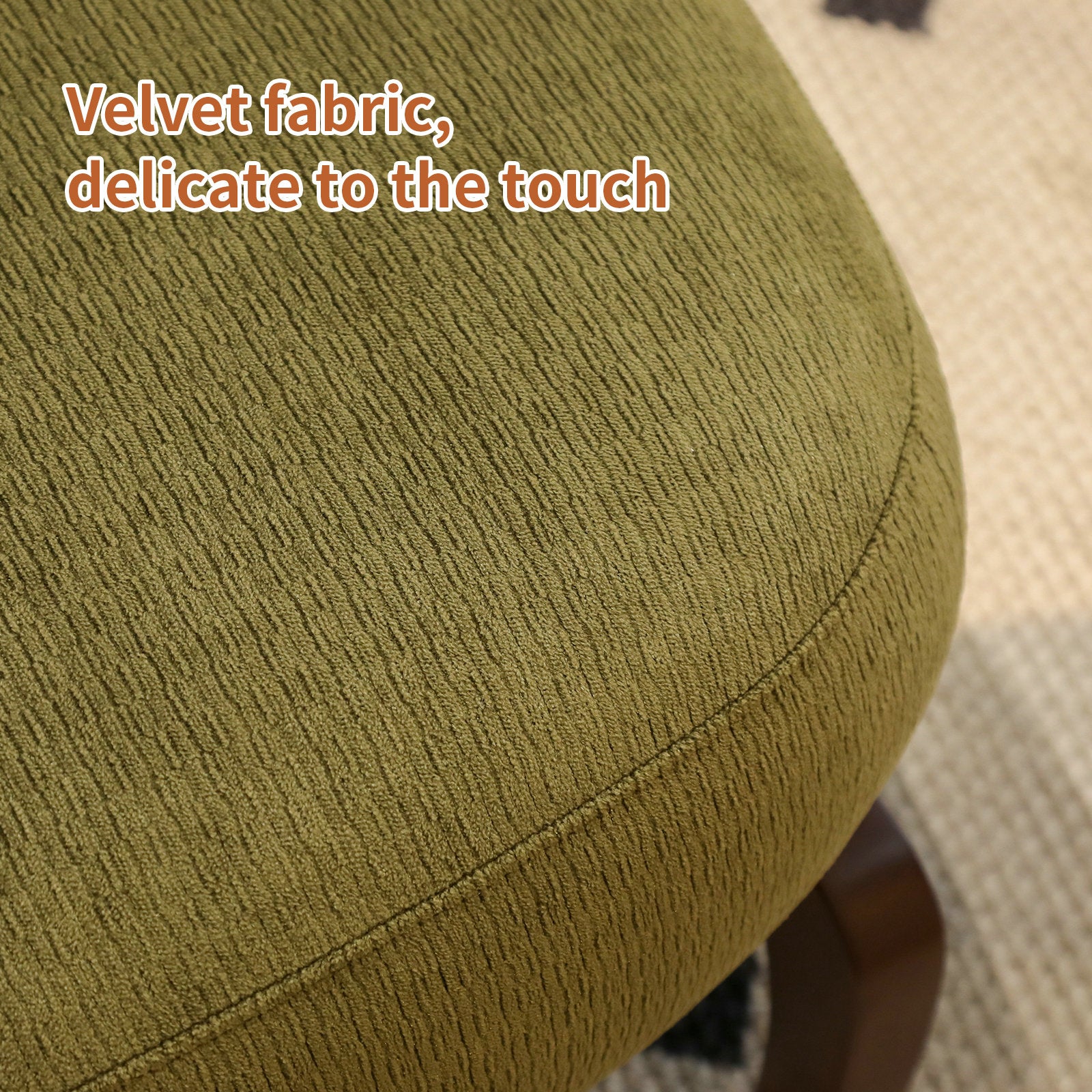 Cute Accent Chair with Solid Wood Legs, Velvet Living Room Chair with Soft Cushion, Cozy Bedroom Chair, Comfy Armless Reading Chair - Green – Model W2105S00014
