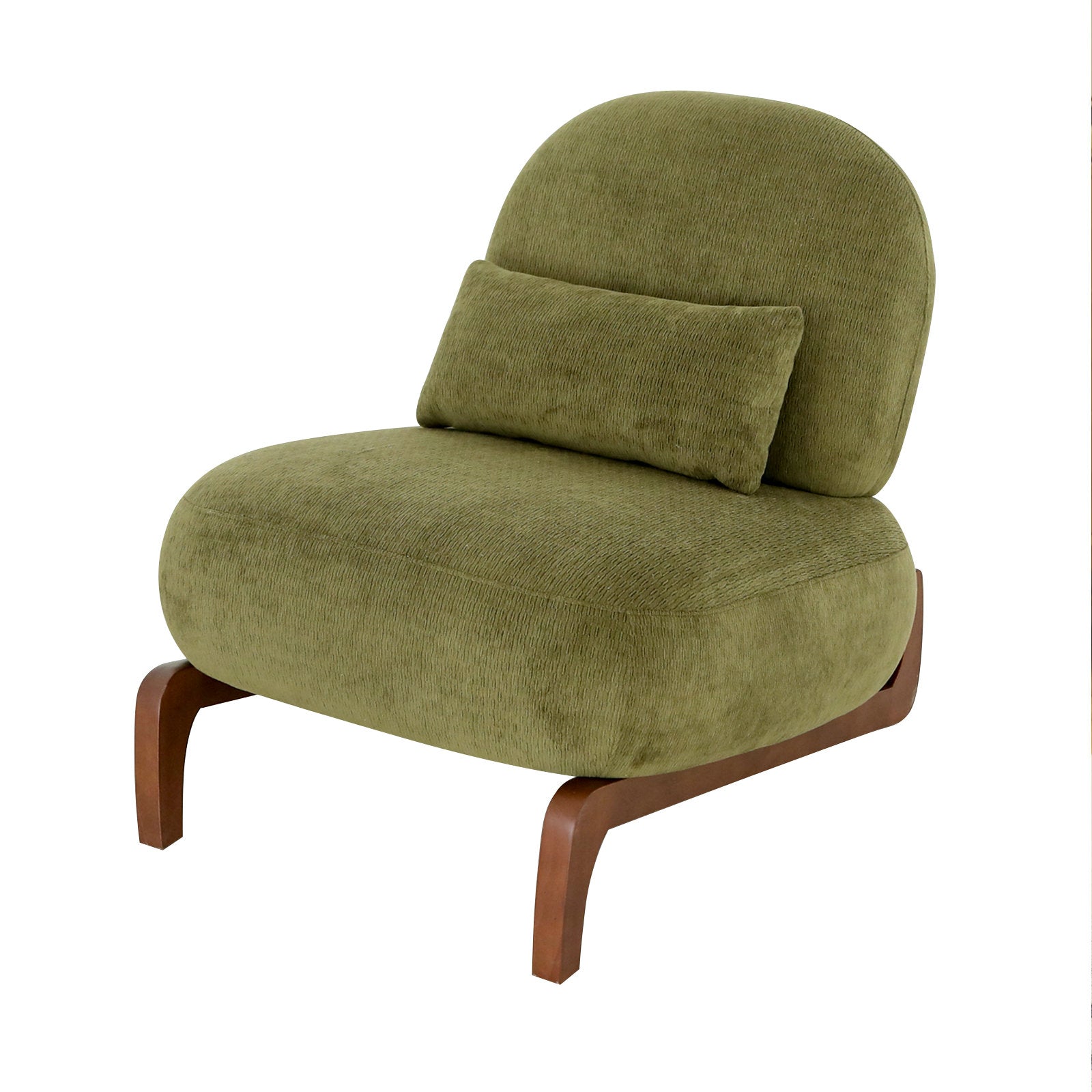 Cute Accent Chair with Solid Wood Legs, Velvet Living Room Chair with Soft Cushion, Cozy Bedroom Chair, Comfy Armless Reading Chair - Green – Model W2105S00014