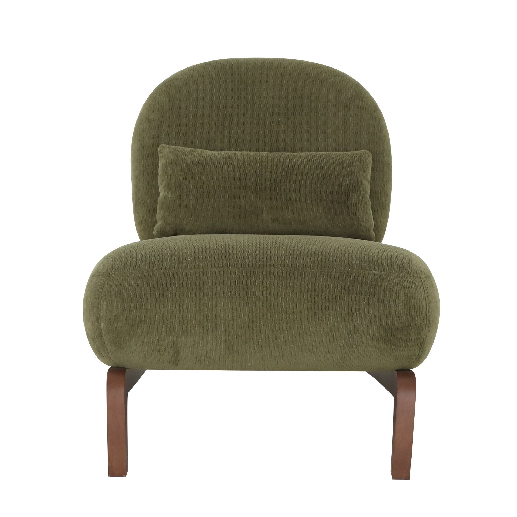 Cute Accent Chair with Solid Wood Legs, Velvet Living Room Chair with Soft Cushion, Cozy Bedroom Chair, Comfy Armless Reading Chair - Green – Model W2105S00014