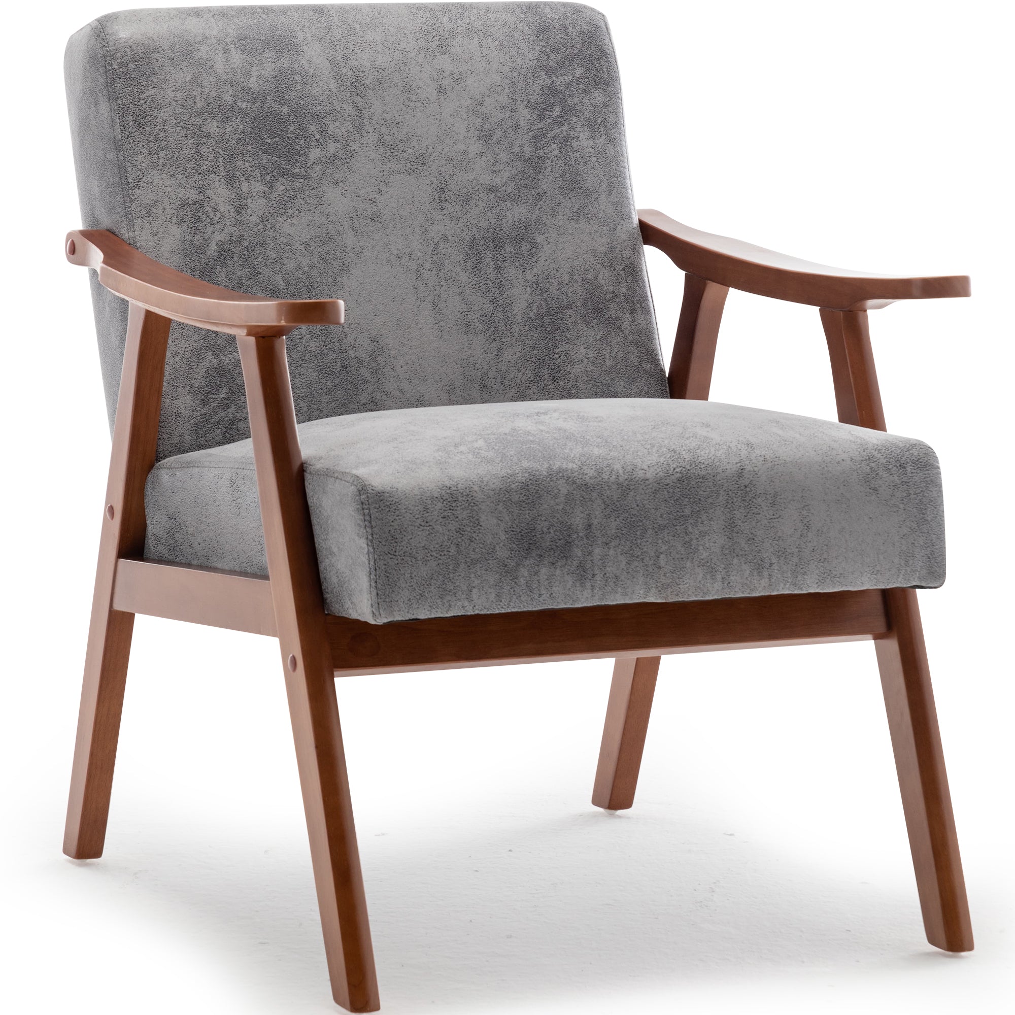 Mid-Century Modern Wingback Accent Chair with Solid Wood Frame and Extra-Thick Backrest - Lounge Chair, or Reading Room – Grey
