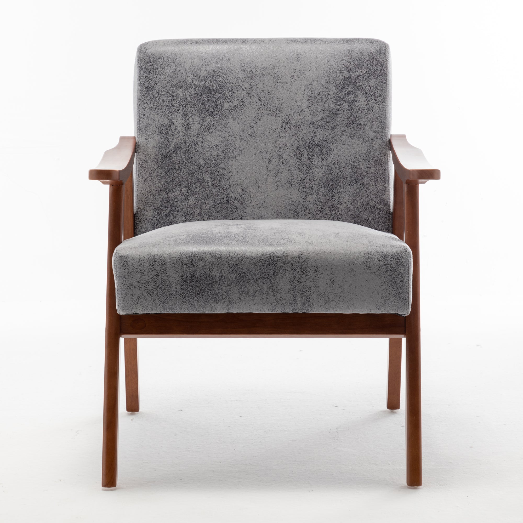 Mid-Century Modern Wingback Accent Chair with Solid Wood Frame and Extra-Thick Backrest - Lounge Chair, or Reading Room – Grey