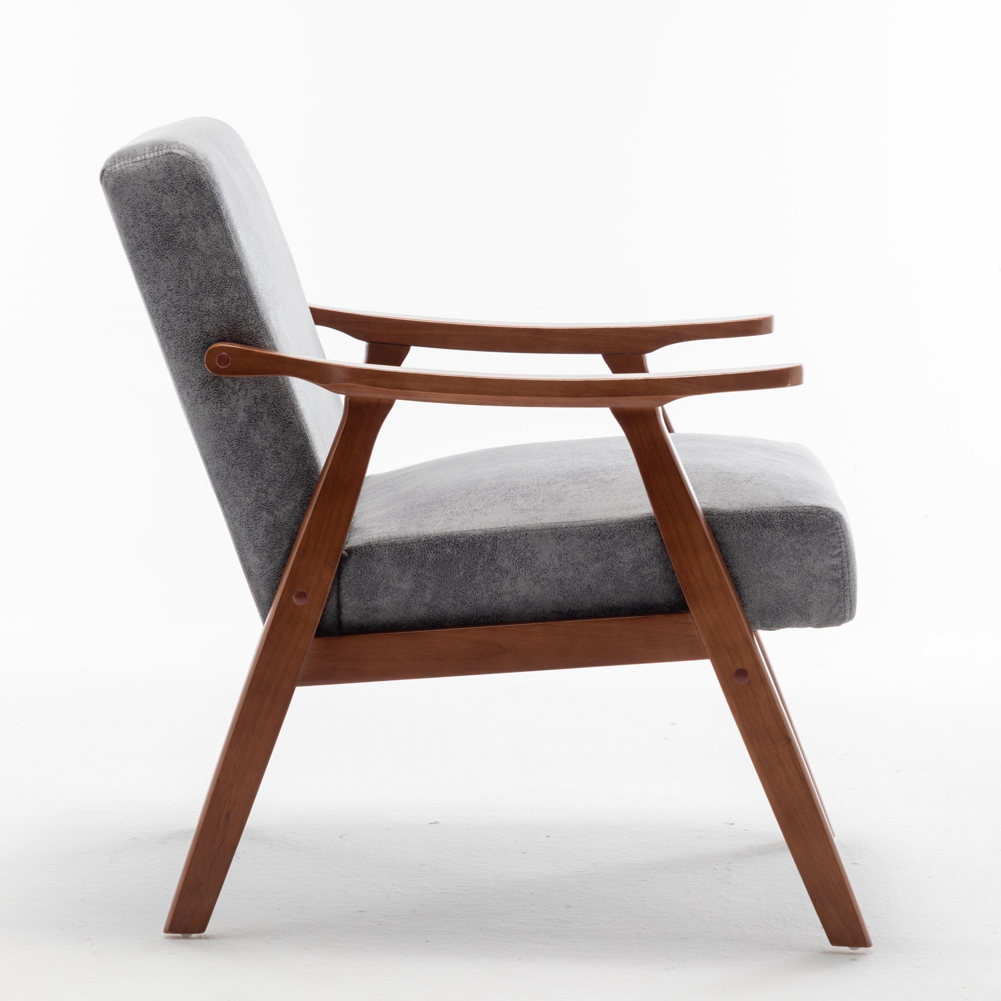 Mid-Century Modern Wingback Accent Chair with Solid Wood Frame and Extra-Thick Backrest - Lounge Chair, or Reading Room – Grey