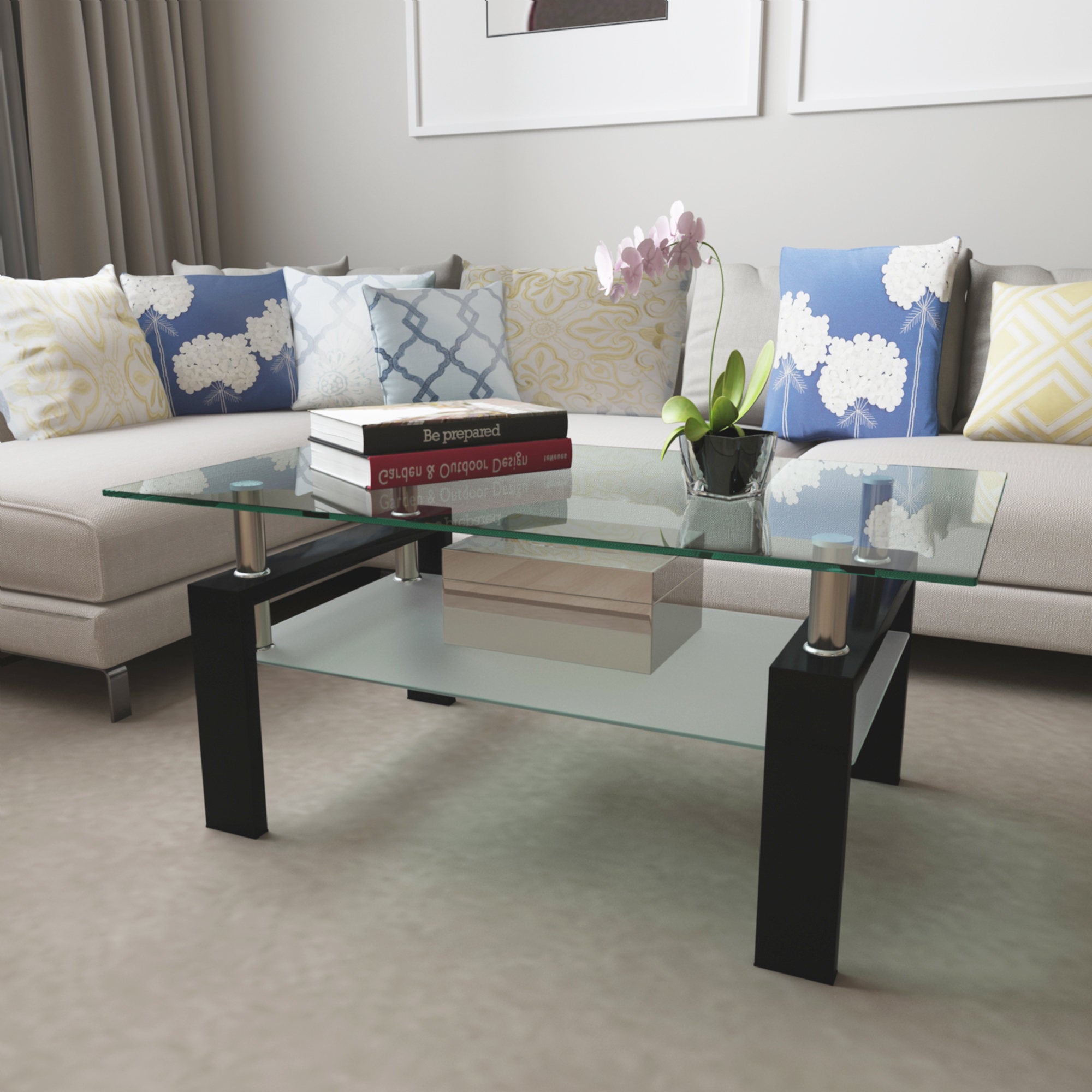 Rectangle Glass Coffee Table, Clear Coffee Table, Modern Side Center Tables, Living Room Furniture – Model W241P367356