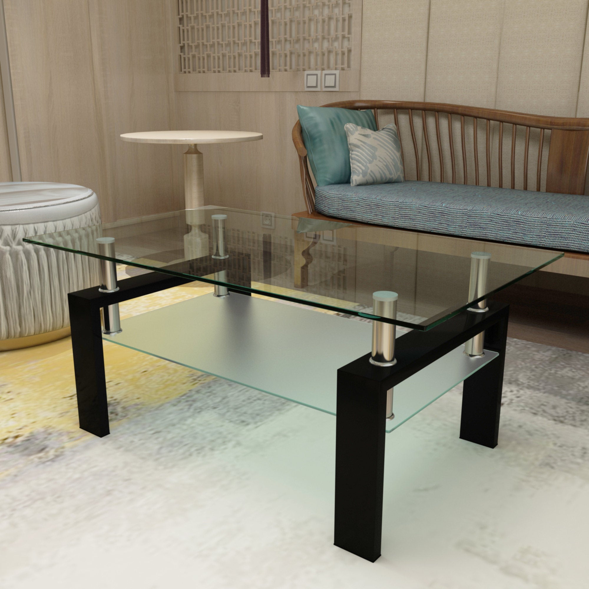 Rectangle Glass Coffee Table, Clear Coffee Table, Modern Side Center Tables, Living Room Furniture – Model W241P367356