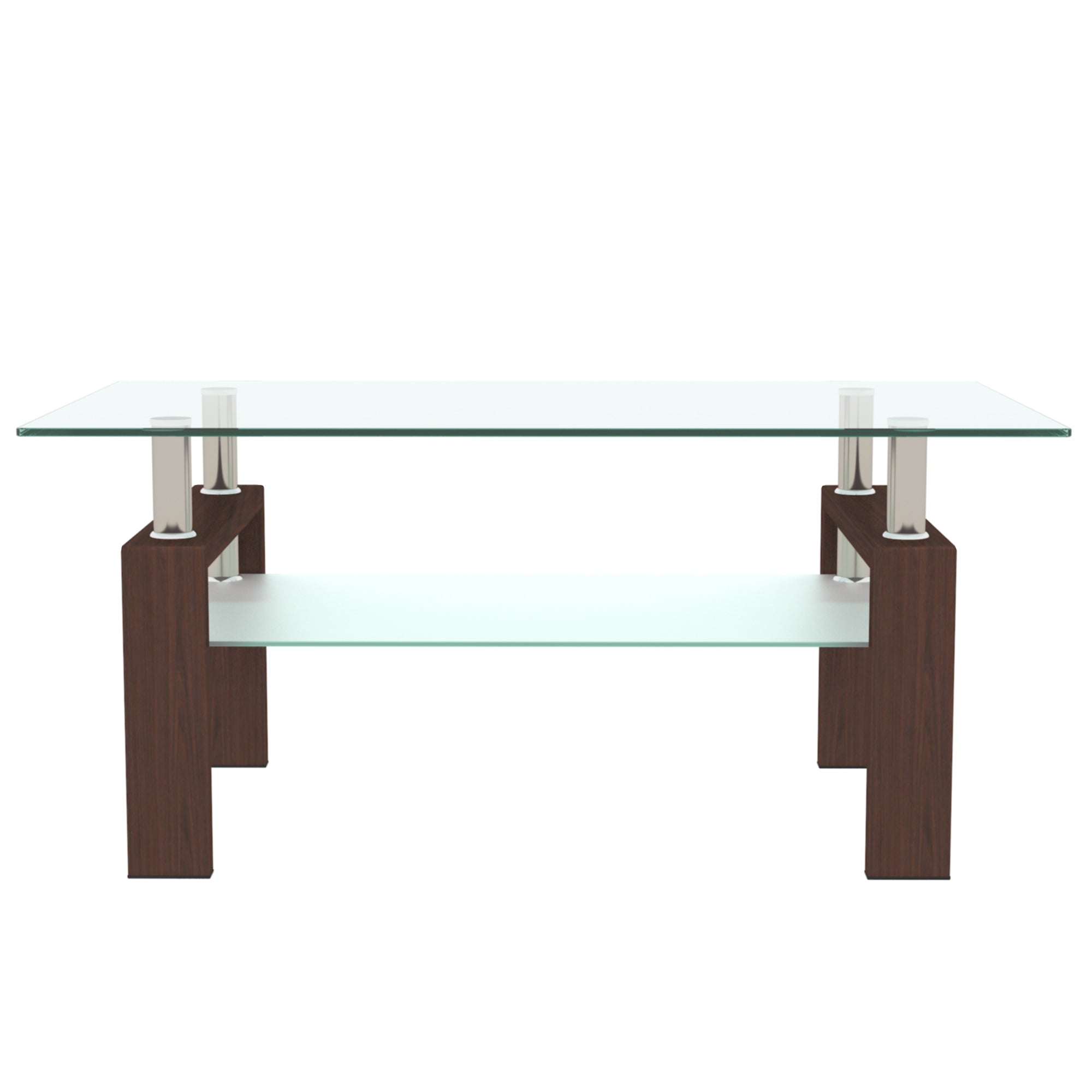 Rectangle Glass Coffee Table, Clear Coffee Table, Modern Side Center Tables, Living Room Furniture – Walnut