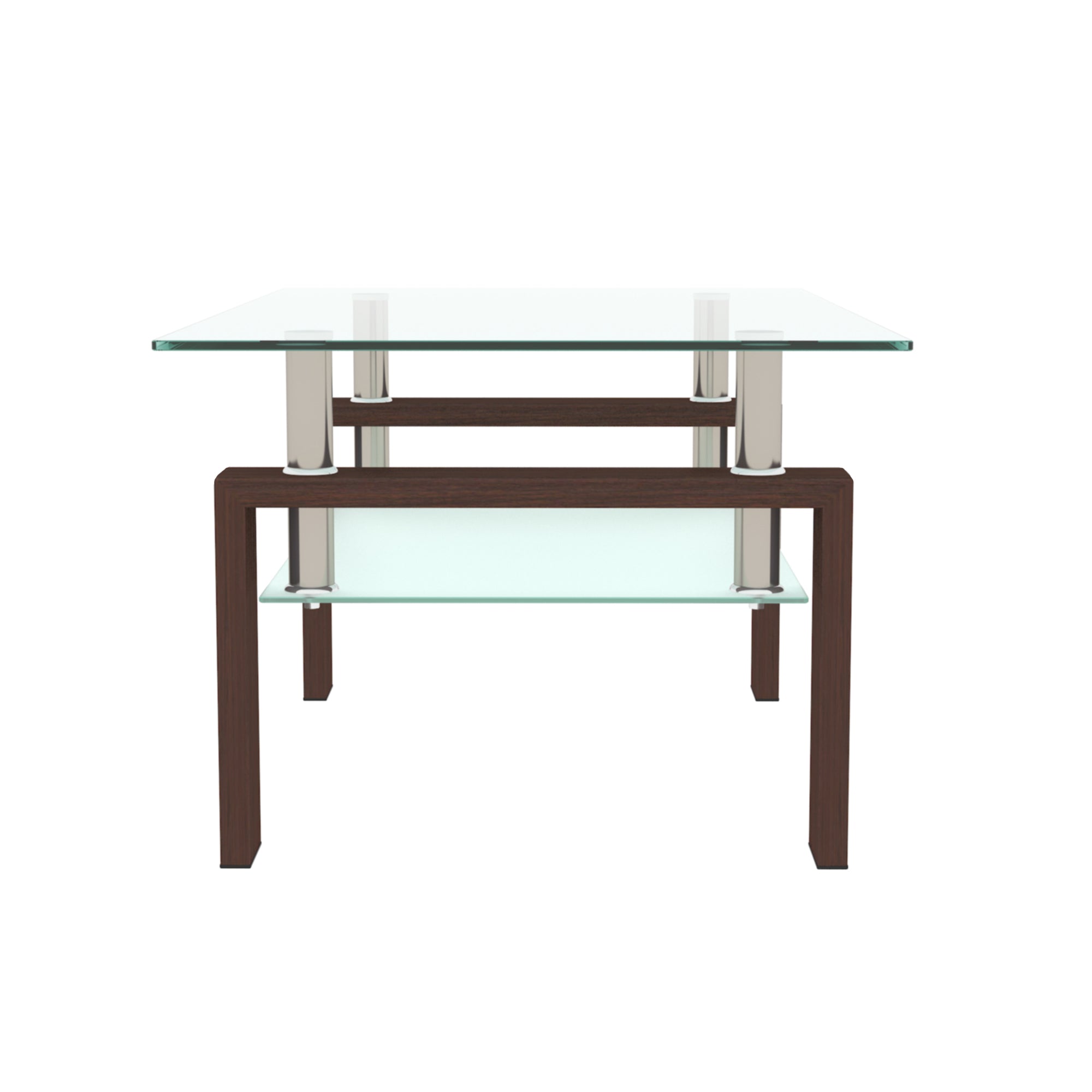 Rectangle Glass Coffee Table, Clear Coffee Table, Modern Side Center Tables, Living Room Furniture – Walnut