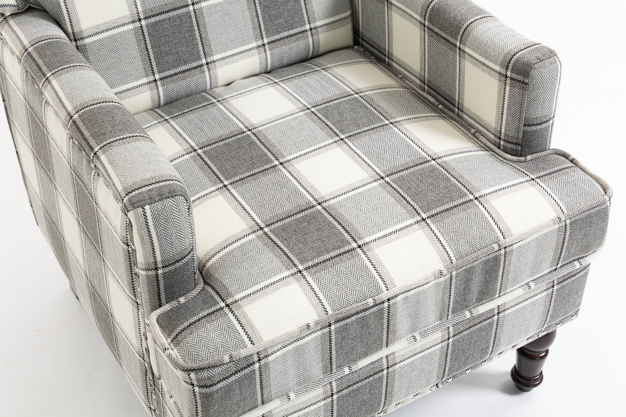 Upholstered Accent Chair, Vintage Armchair with Grey Linen Fabric and Nailhead Trim