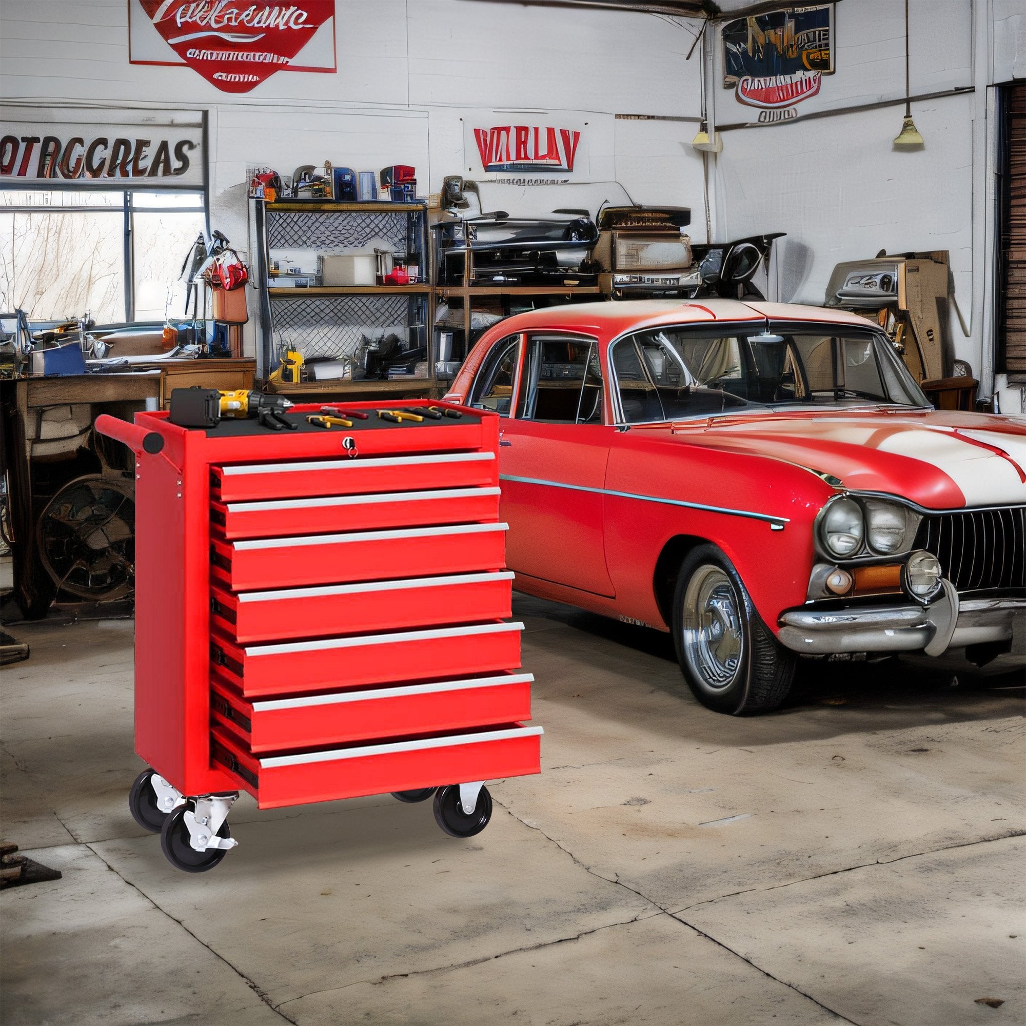 7-Drawer Rolling Tool Chest with Wheels, Multifunctional Tool Box and Storage Cabinet for Garage, Workshop, or Repair Shop
