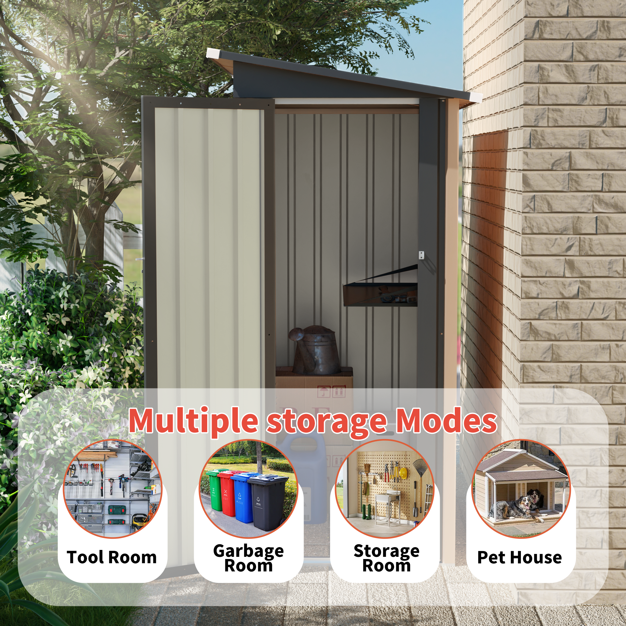 4.27 FT x2.42 FT Metal Garden Shed 5 X 3 FT Pent Roof with Side Hinge Door