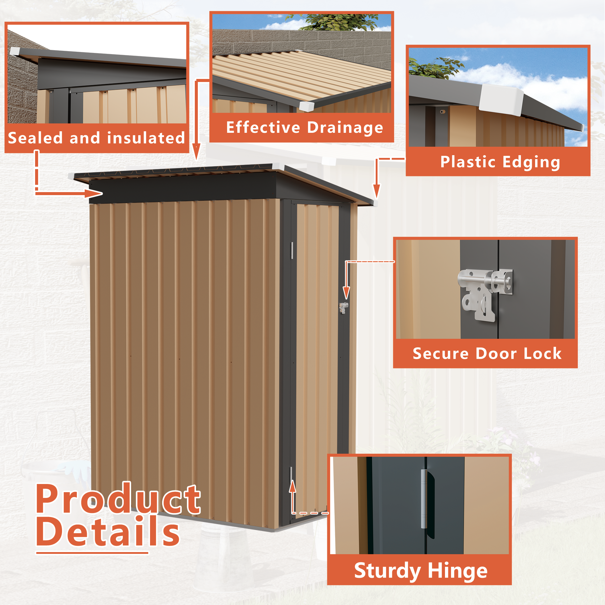 4.27 FT x2.42 FT Metal Garden Shed 5 X 3 FT Pent Roof with Side Hinge Door