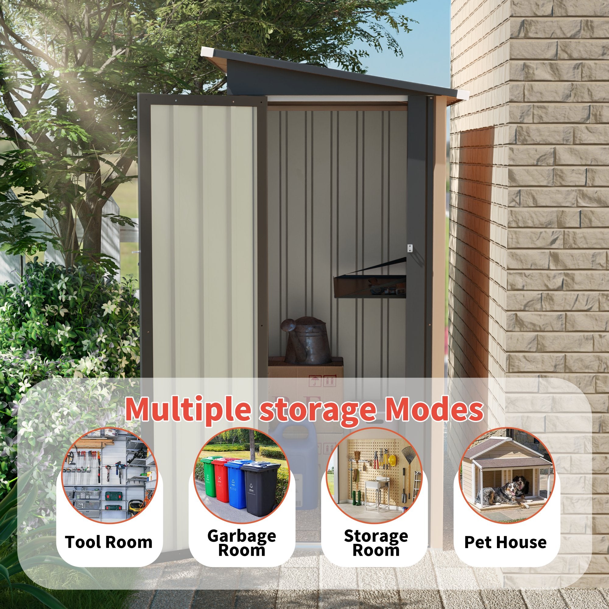 4.27 FT x2.42 FT Metal Garden Shed 5 X 3 FT Pent Roof with Side Hinge Door