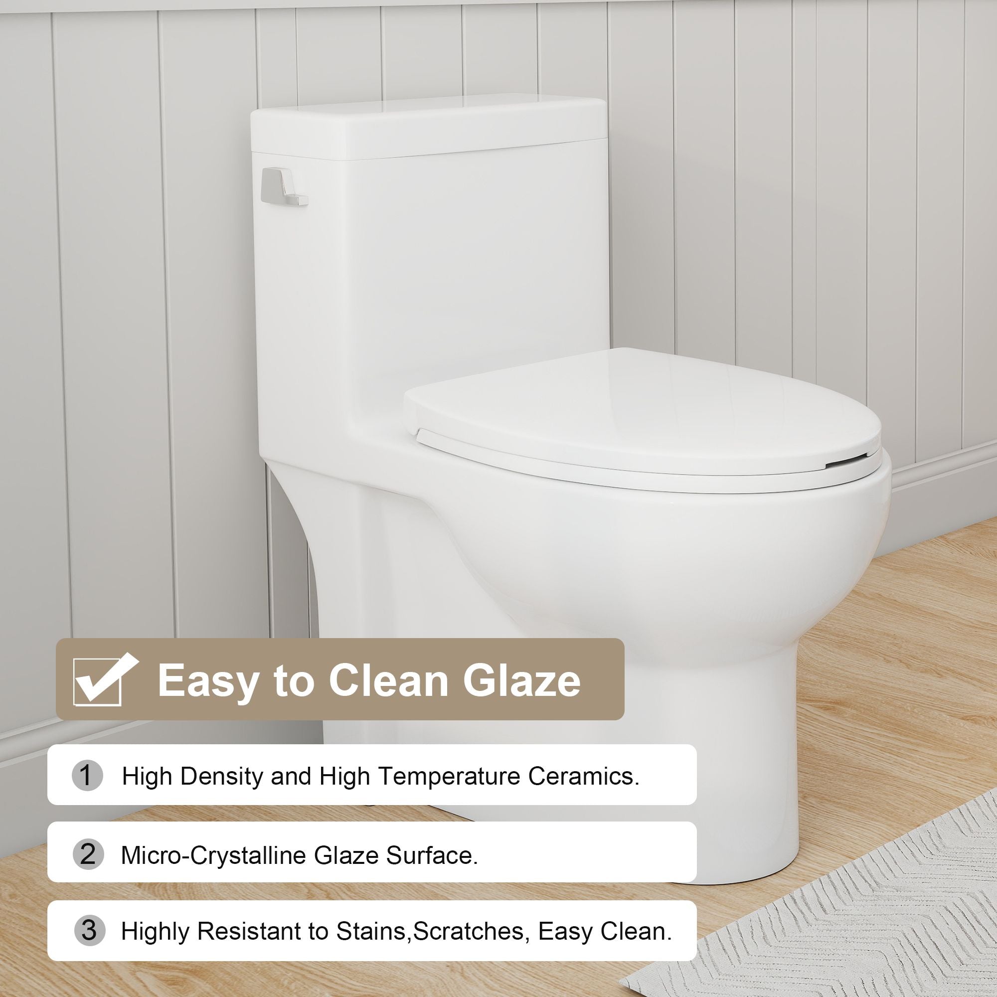 Gloss White GW-003S Tornado Flush One-piece Elongated Toilet with Siphonic Side Press, ADA Comfort Chair Height