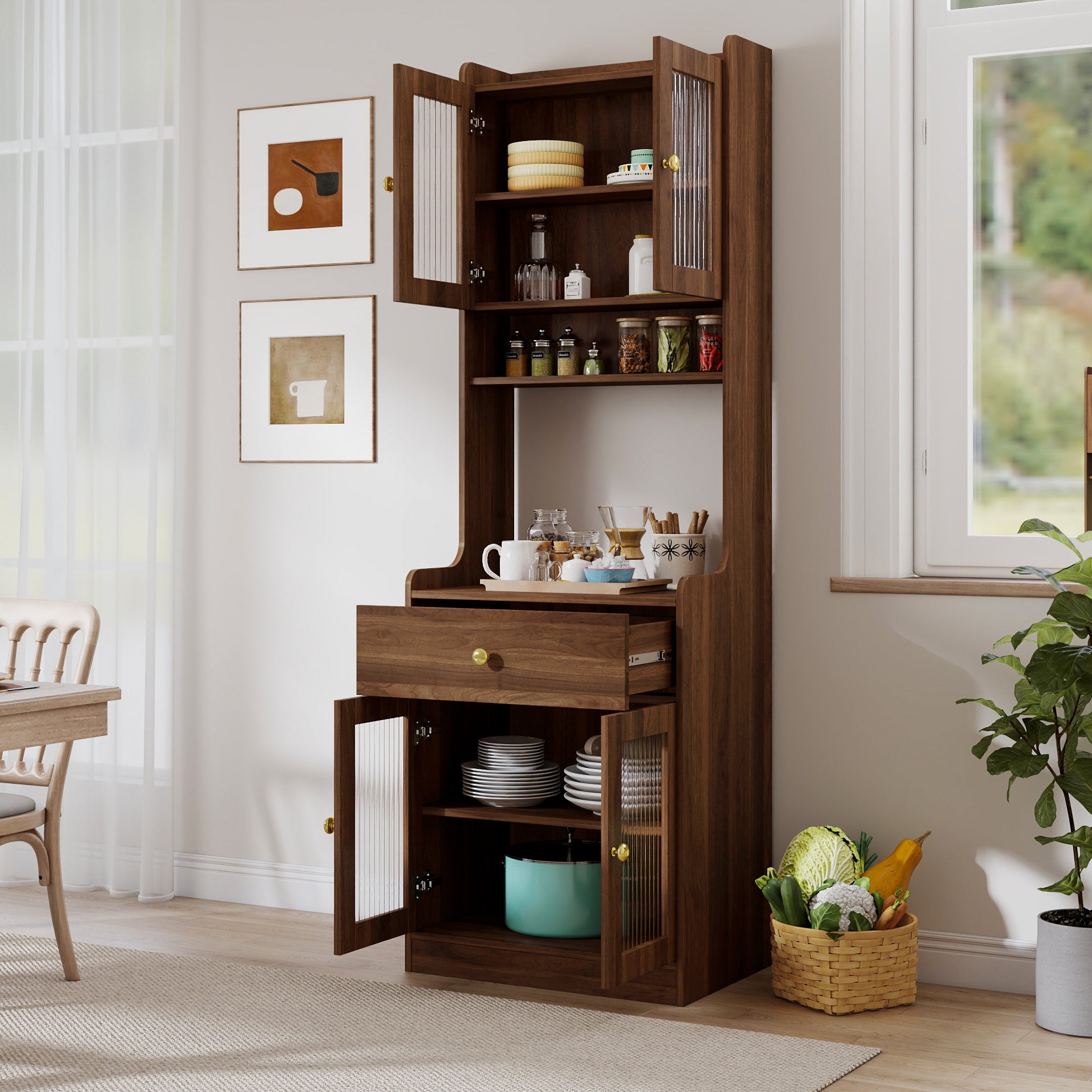 Kitchen Pantry Hutch Storage Cabinet, Farmhouse Kitchen Hutch Buffet Cabinet with Microwave Stand – Model W331P309435