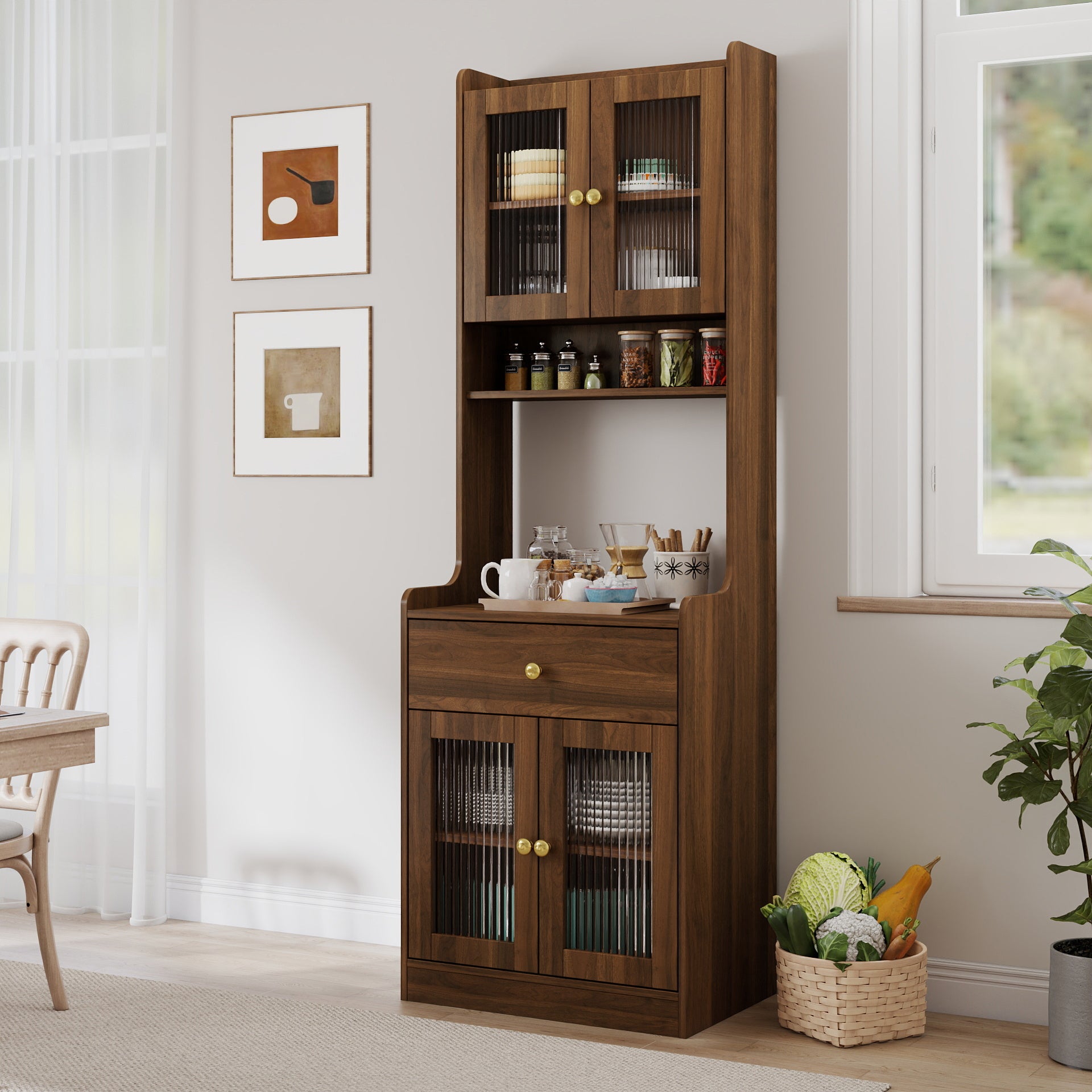 Kitchen Pantry Hutch Storage Cabinet, Farmhouse Kitchen Hutch Buffet Cabinet with Microwave Stand – Model W331P309435