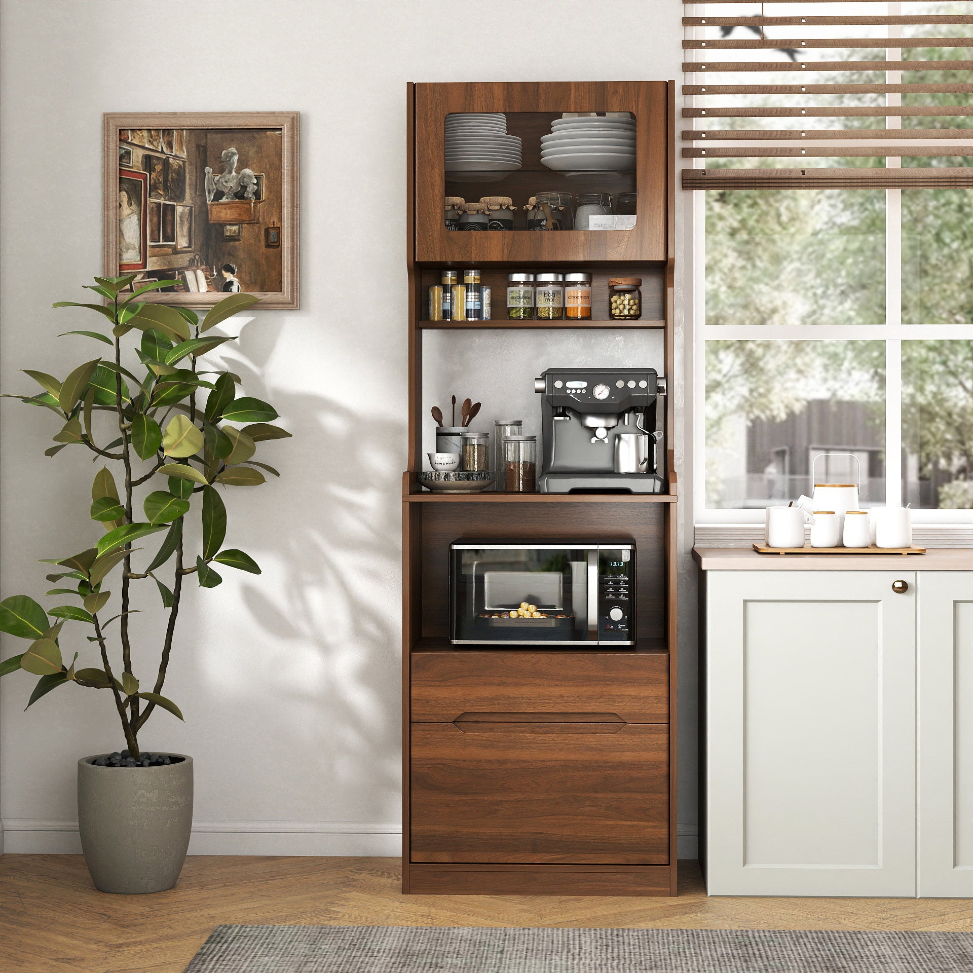 Kitchen Pantry Hutch Storage Cabinet, Farmhouse Kitchen Hutch Buffet Cabinet with Microwave Stand – Model W331P440565