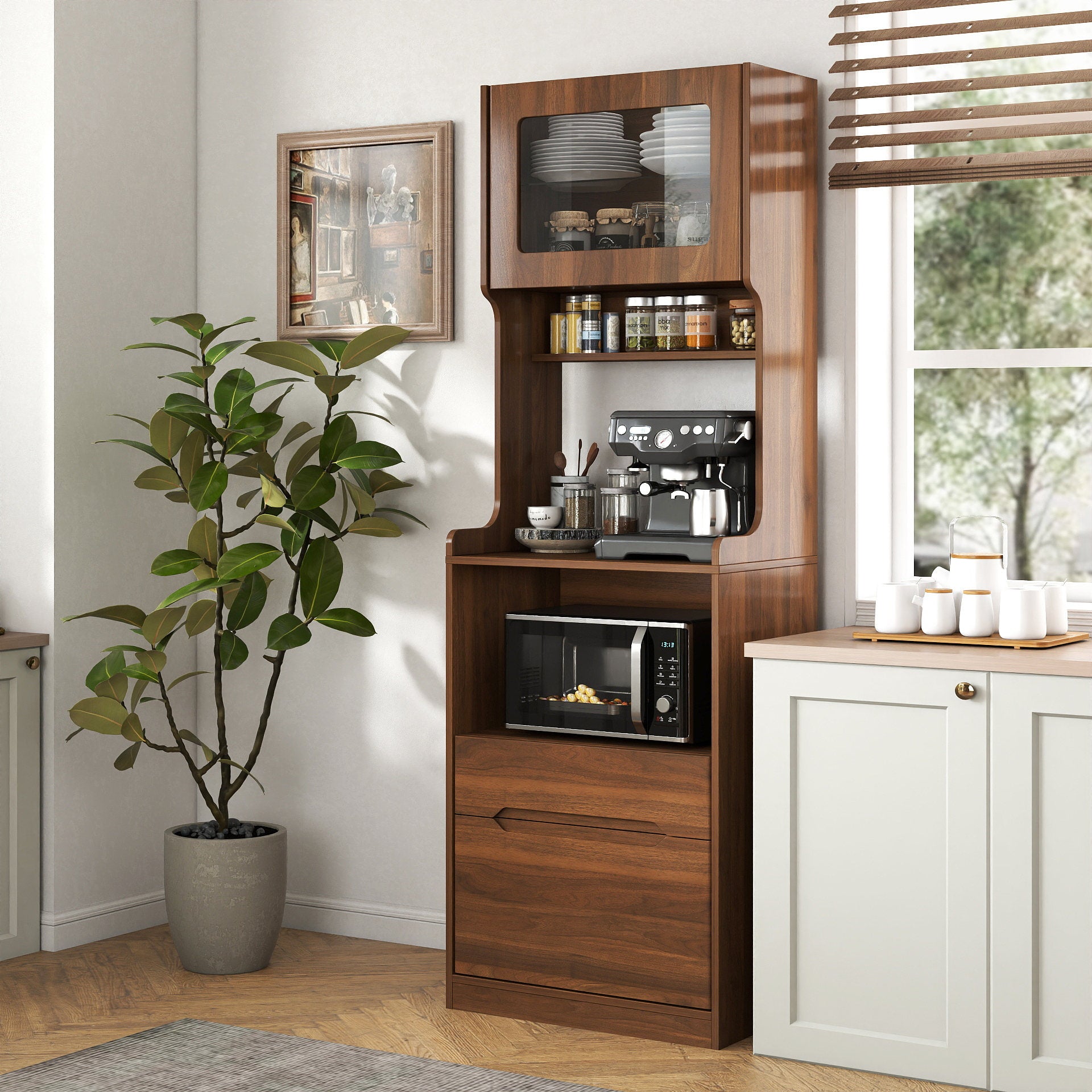 Kitchen Pantry Hutch Storage Cabinet, Farmhouse Kitchen Hutch Buffet Cabinet with Microwave Stand – Model W331P440565