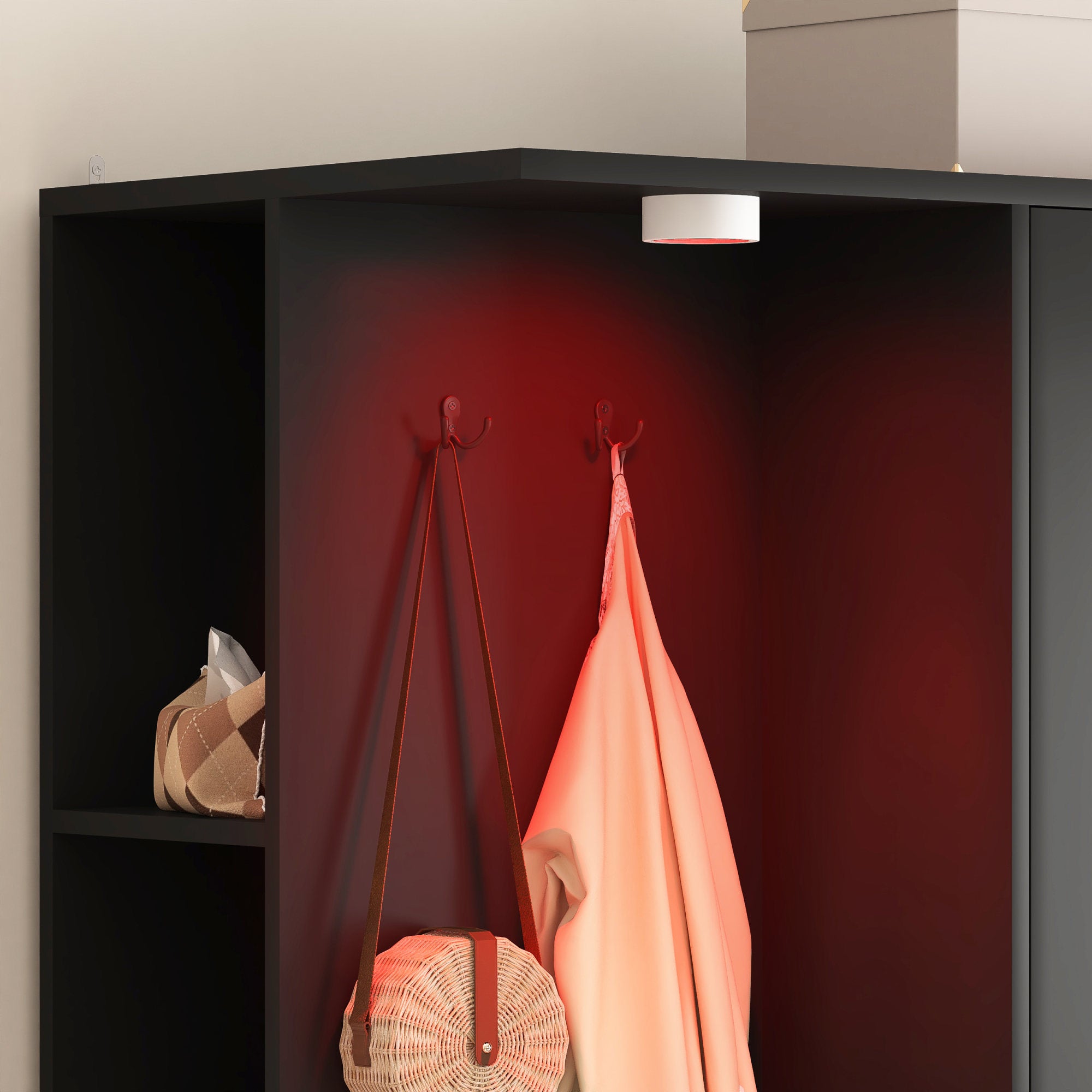 Wardrobe Closet 71.7" H, Bedroom Wooden Wardrobe with 2 Doors 6 Drawers – Black