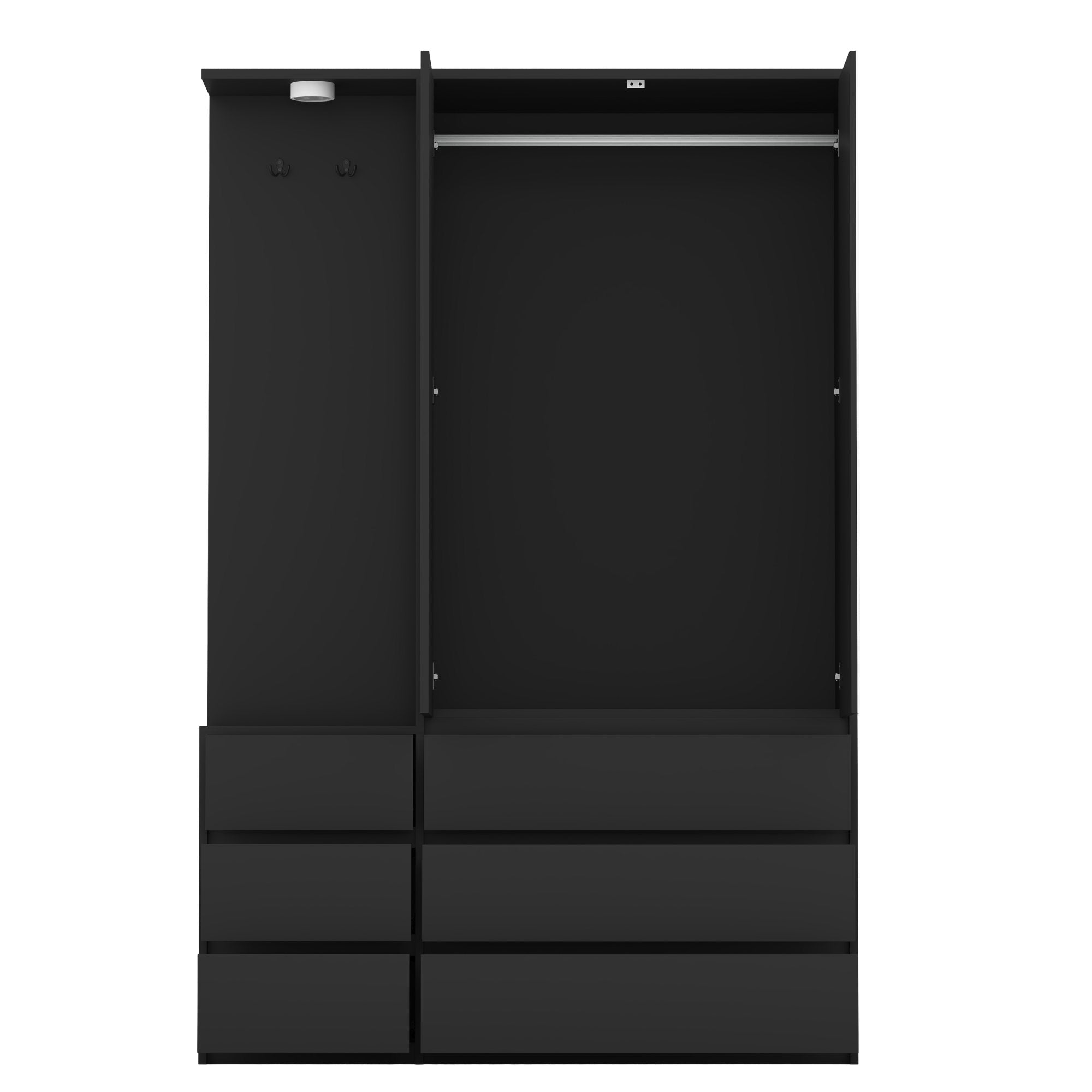 Wardrobe Closet 71.7" H, Bedroom Wooden Wardrobe with 2 Doors 6 Drawers – Black