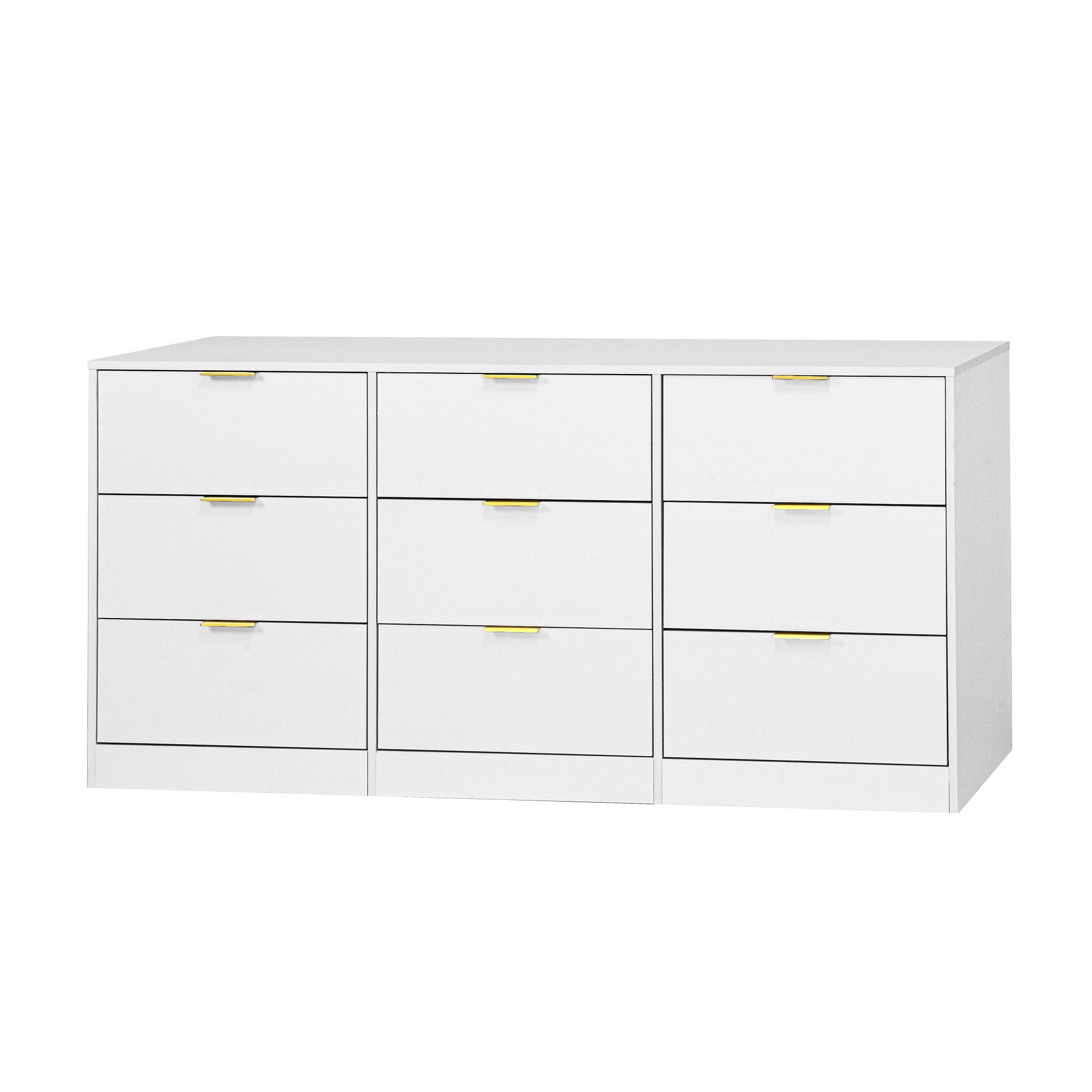 White 9 Drawer Dresser, 63" Large Deep Chest of Drawers, Wooden Dresser Storage Cabinet with 9 Drawers, Long Dressers – Model W409S00015