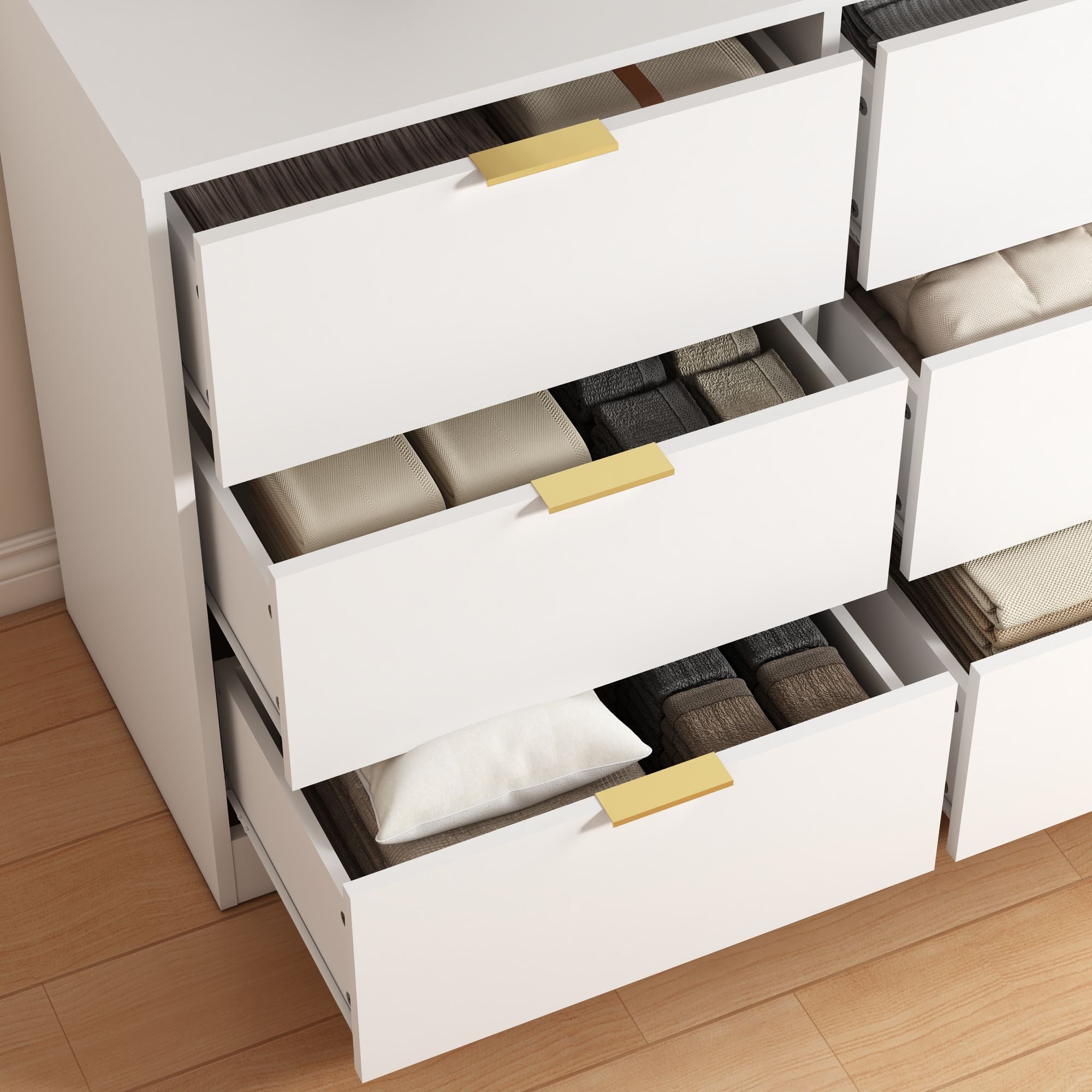 White 9 Drawer Dresser, 63" Large Deep Chest of Drawers, Wooden Dresser Storage Cabinet with 9 Drawers, Long Dressers – Model W409S00015