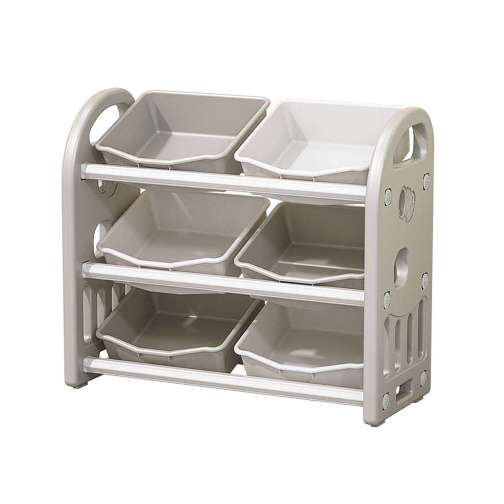 Kids Toy Storage Organizer with 6 Bins, Multi-functional Nursery Organizer Kids Furniture Set Toy Storage Cabinet Unit with HDPE Shelf and - Grey