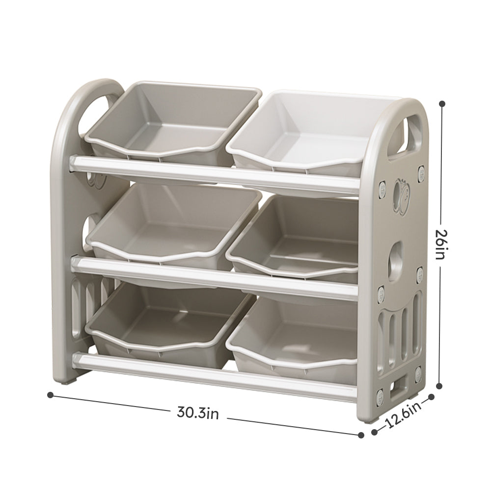 Kids Toy Storage Organizer with 6 Bins, Multi-functional Nursery Organizer Kids Furniture Set Toy Storage Cabinet Unit with HDPE Shelf and - Grey