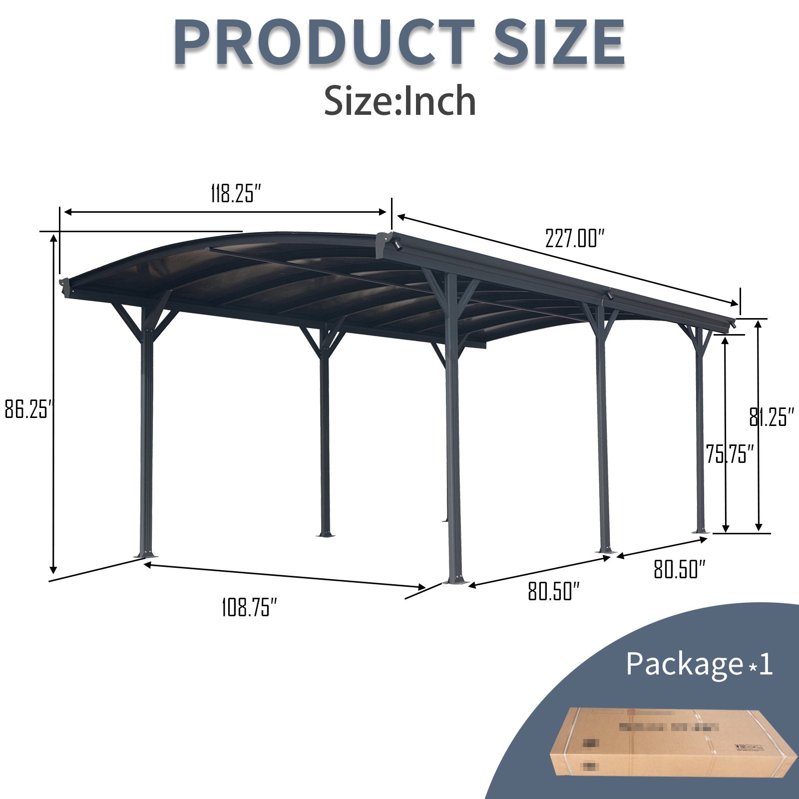 Outdoor Carport, 10 FT * 19 FT* 7 FT Arch Carport Aluminum Metal Frame and Polycarbonate Panels Car Port for Outdoor Driveway Car, Truck